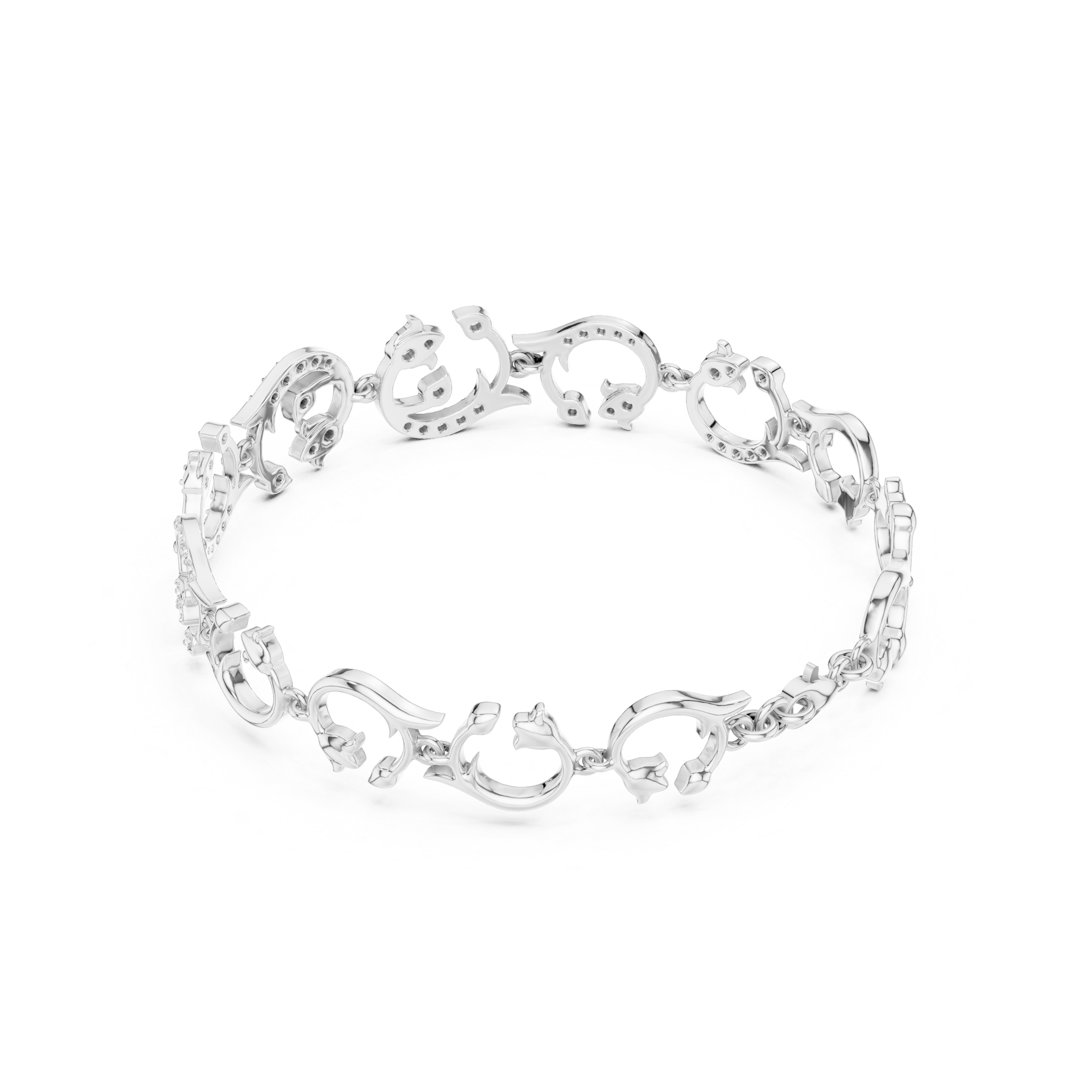 Floral Dolphin Diamond Link Bracelet