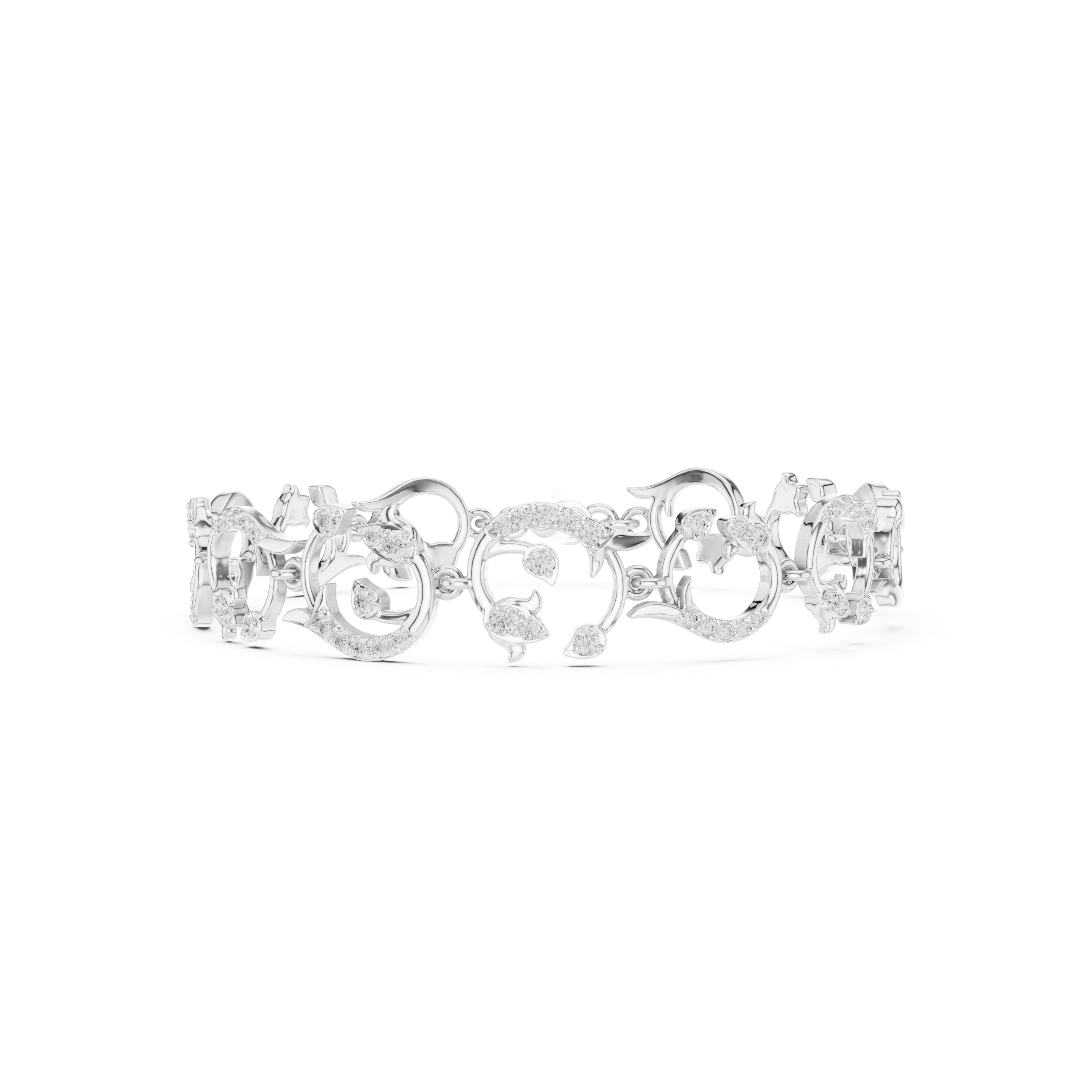 Floral Dolphin Diamond Link Bracelet