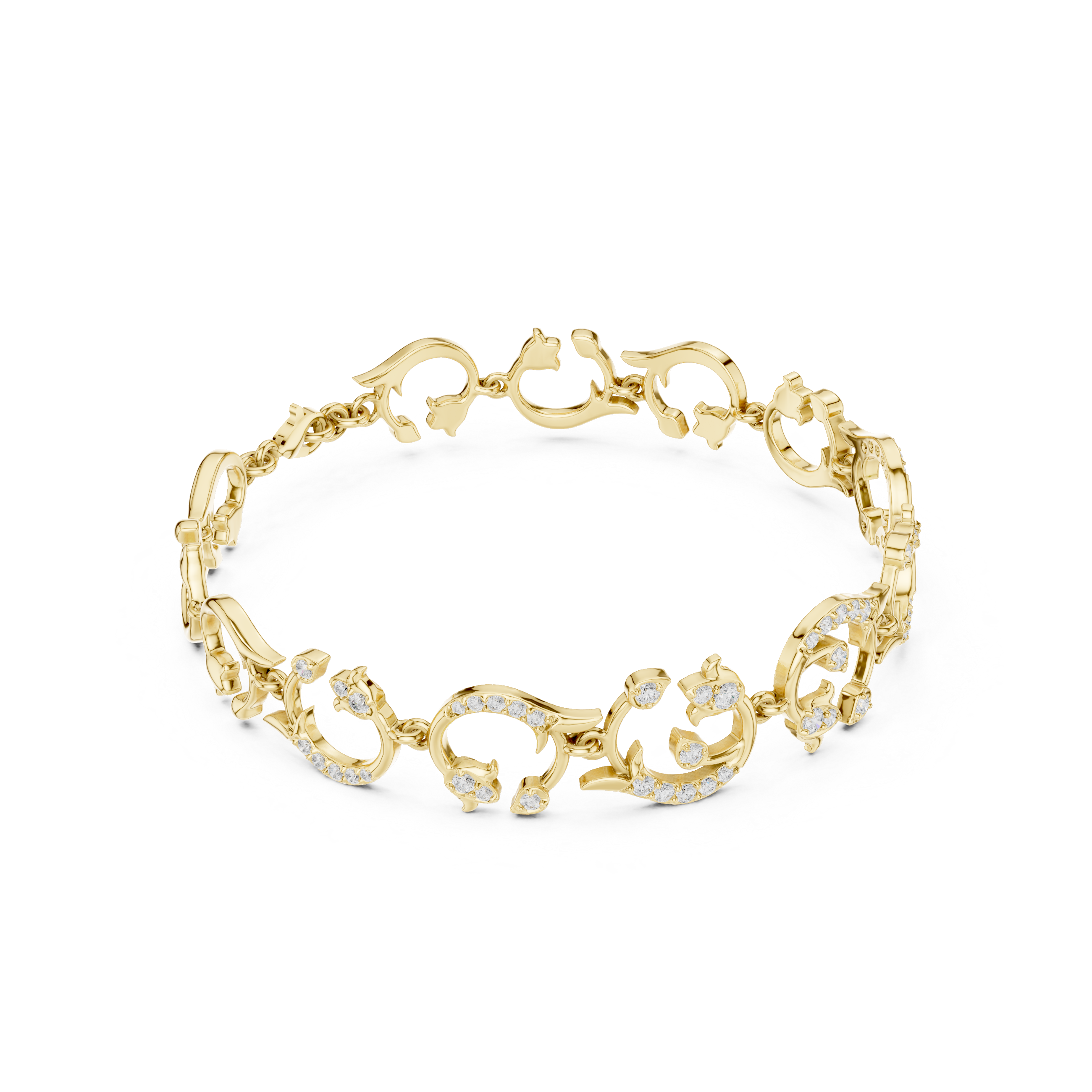 Floral Dolphin Diamond Link Bracelet