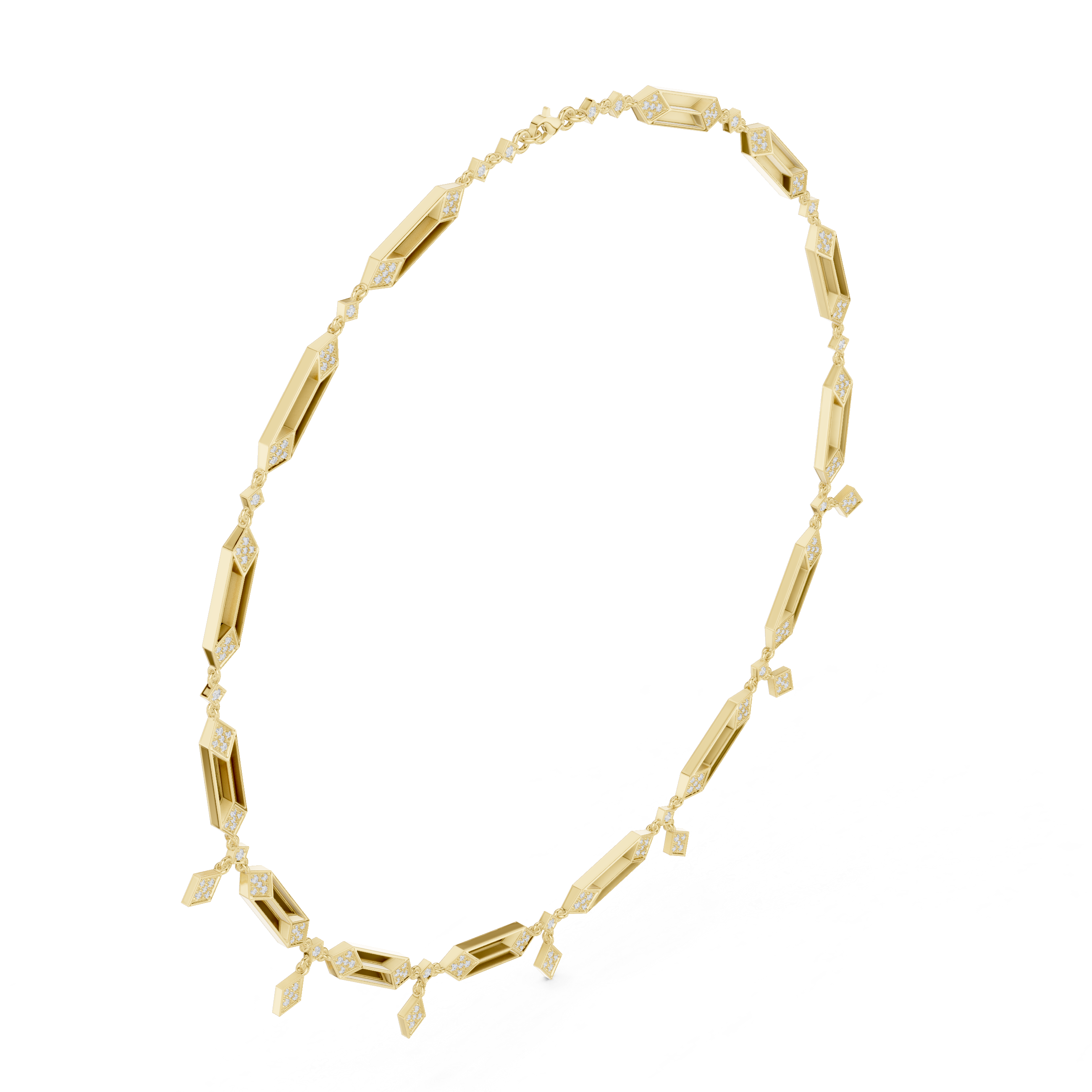 Geometric Pave Diamond Necklace with Drop Accents