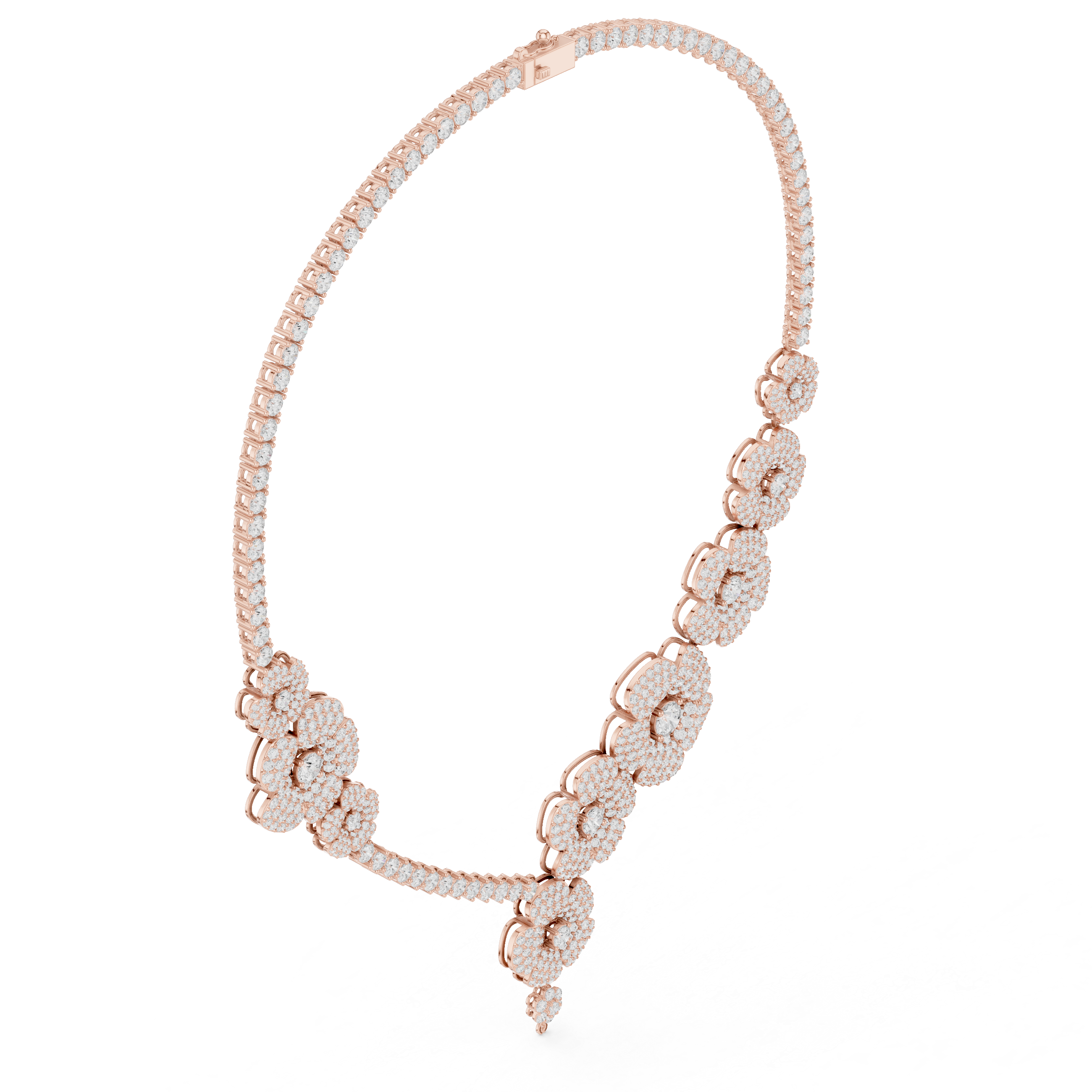 Floral Cluster Diamond Necklace with Teardrop Pendant