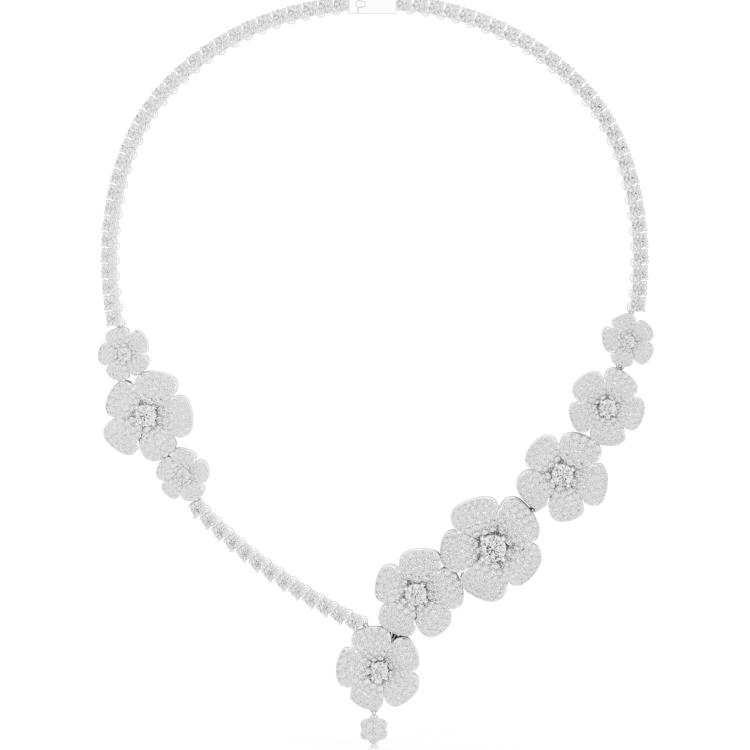 Floral Cluster Diamond Necklace with Teardrop Pendant