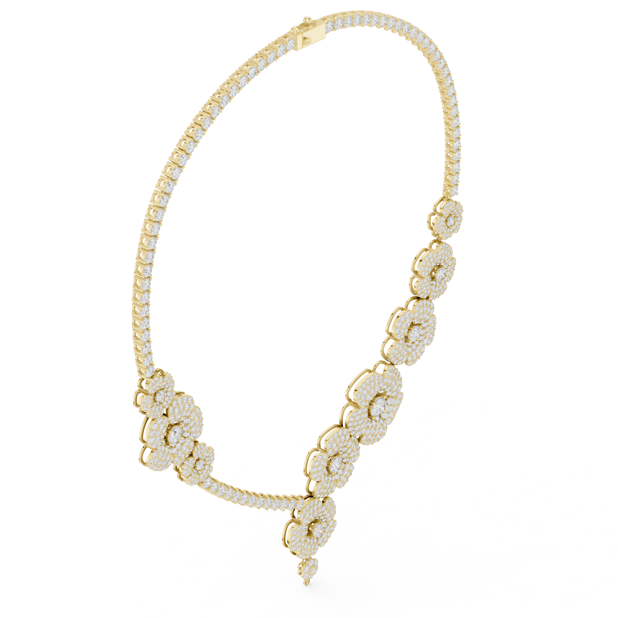 Floral Cluster Diamond Necklace with Teardrop Pendant