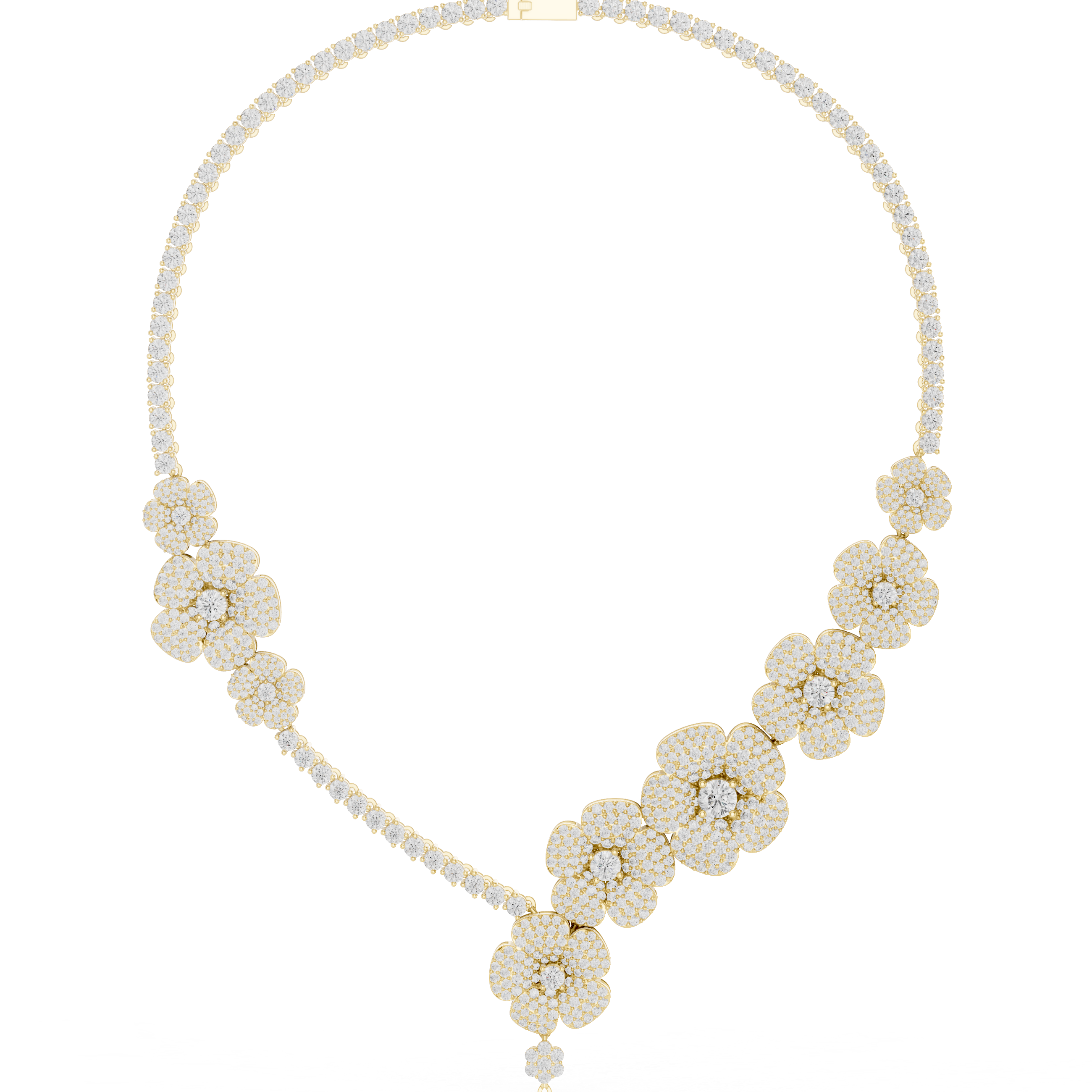Floral Cluster Diamond Necklace with Teardrop Pendant