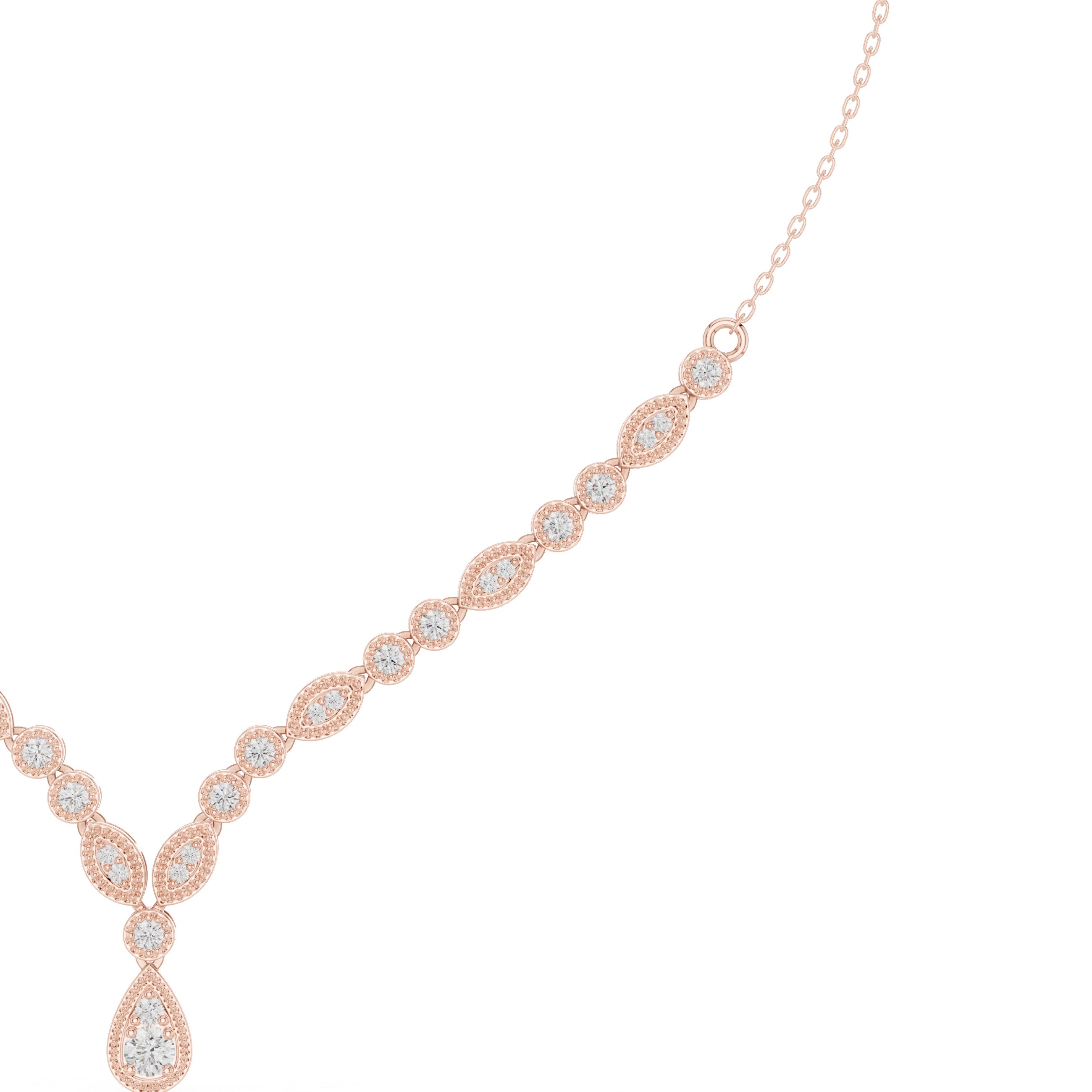 Marquise & Round Diamond Necklace with Teardrop Pendant