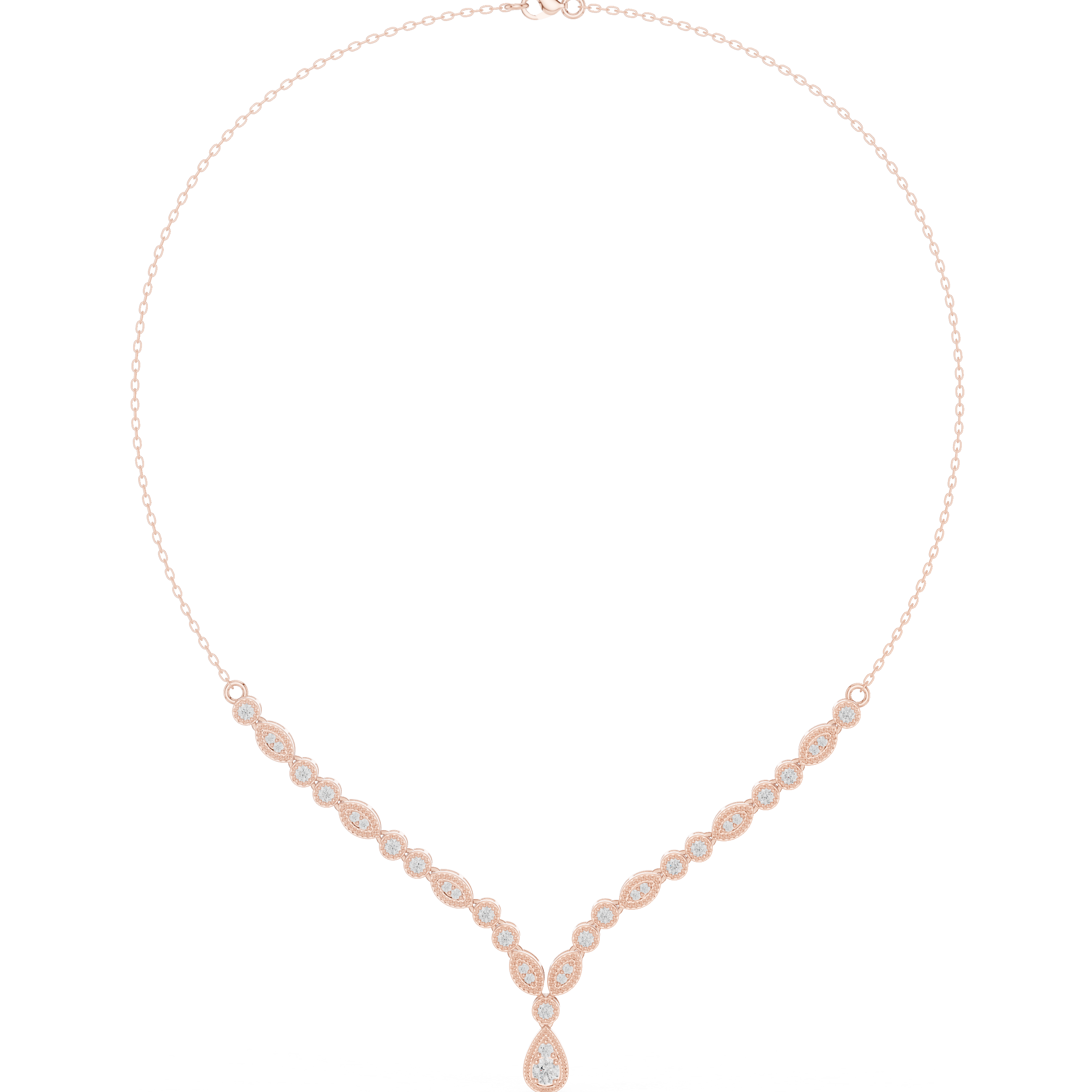 Marquise & Round Diamond Necklace with Teardrop Pendant