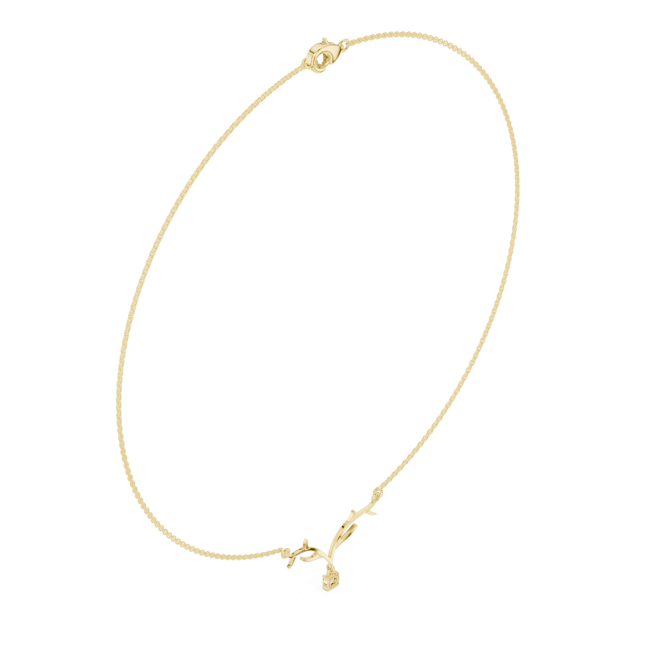 Minimalist Branch Pendant Necklace with Solitaire Drop