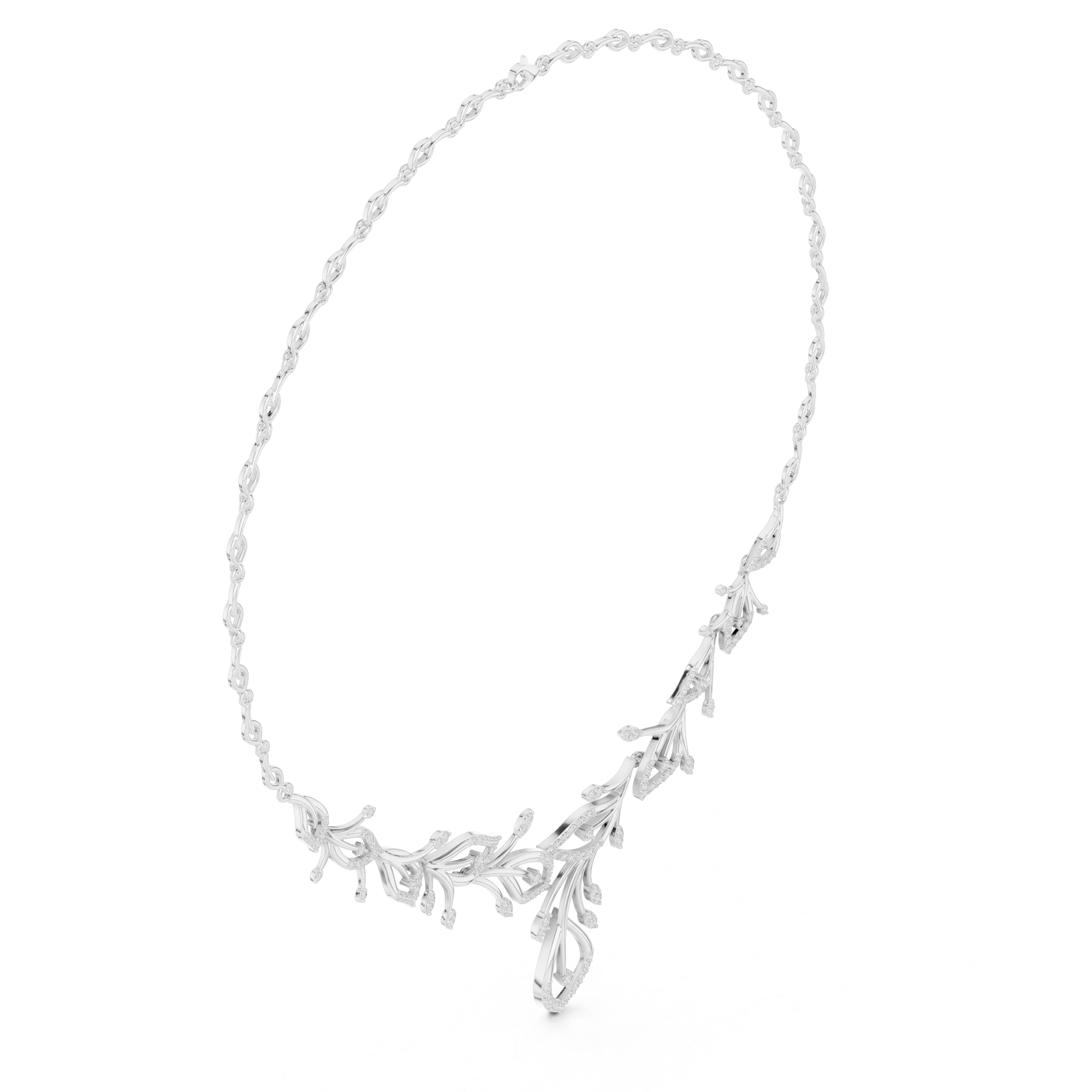 Floral Branch Diamond Necklace with Drop Pendant