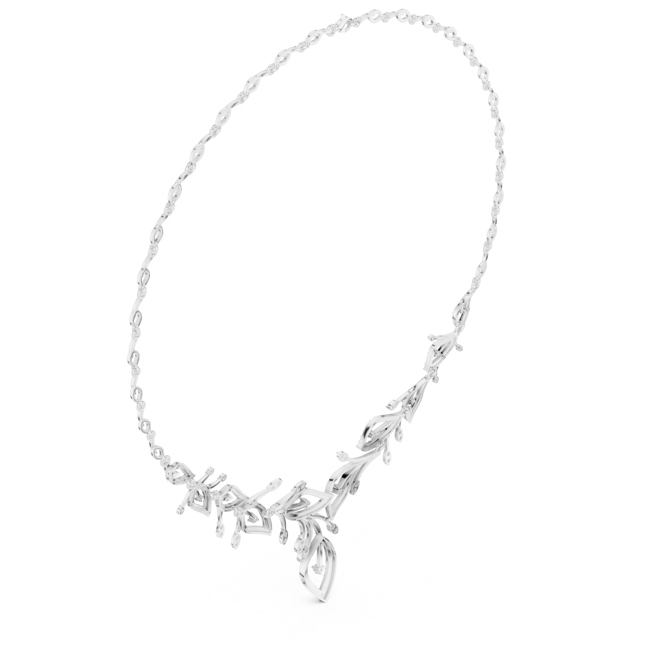 Floral Branch Diamond Necklace with Drop Pendant