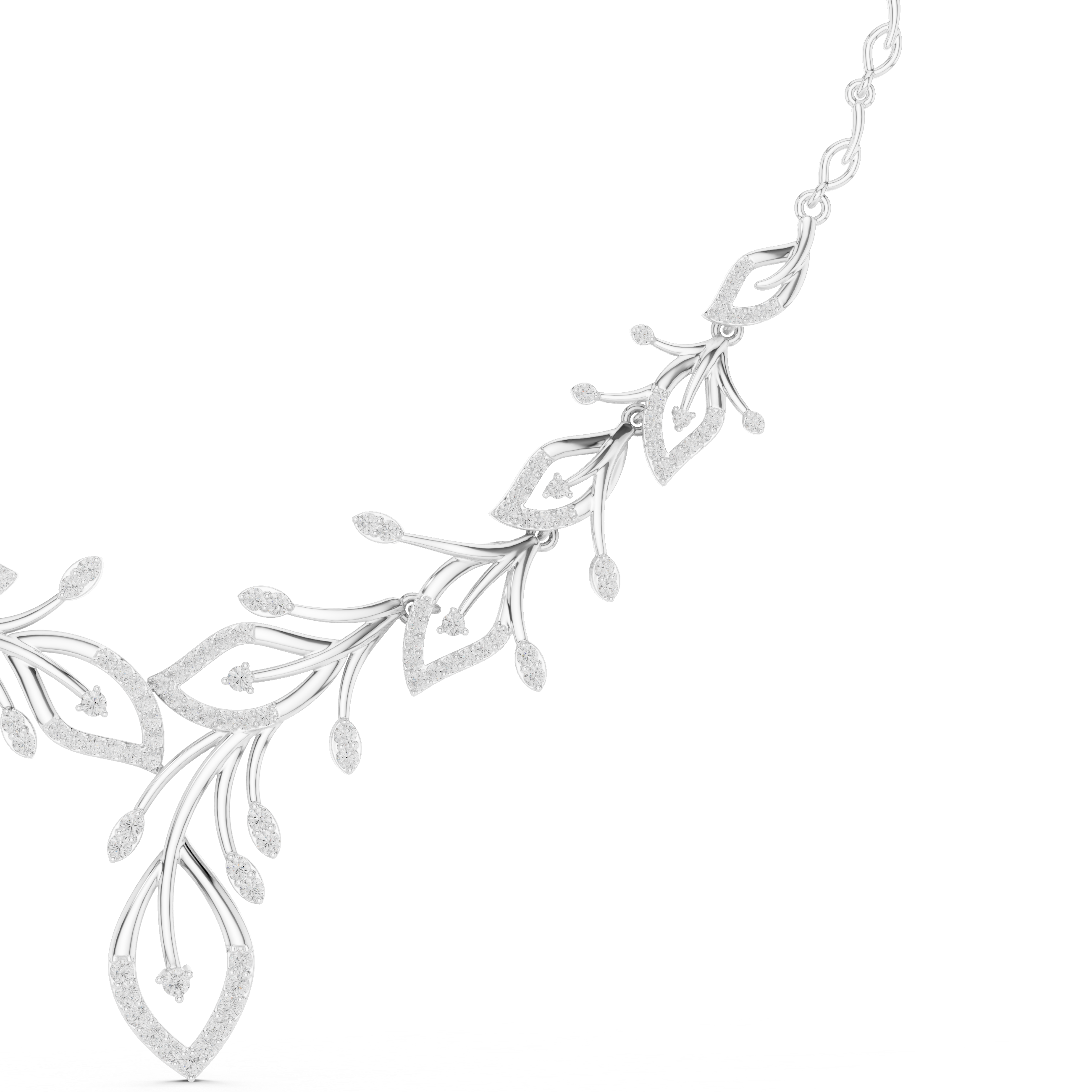 Floral Branch Diamond Necklace with Drop Pendant