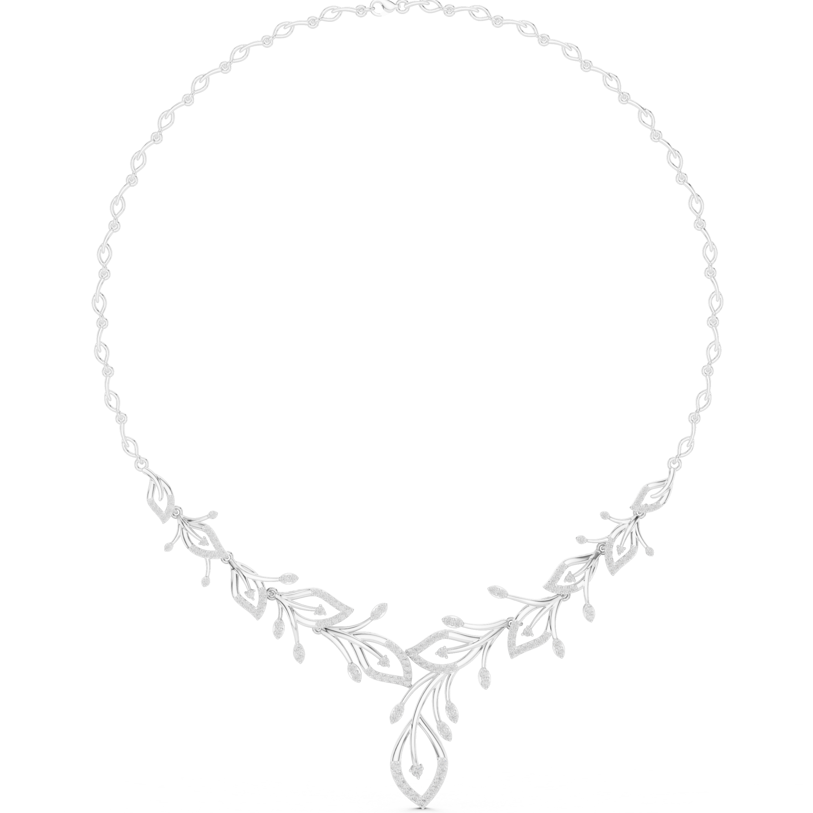 Floral Branch Diamond Necklace with Drop Pendant