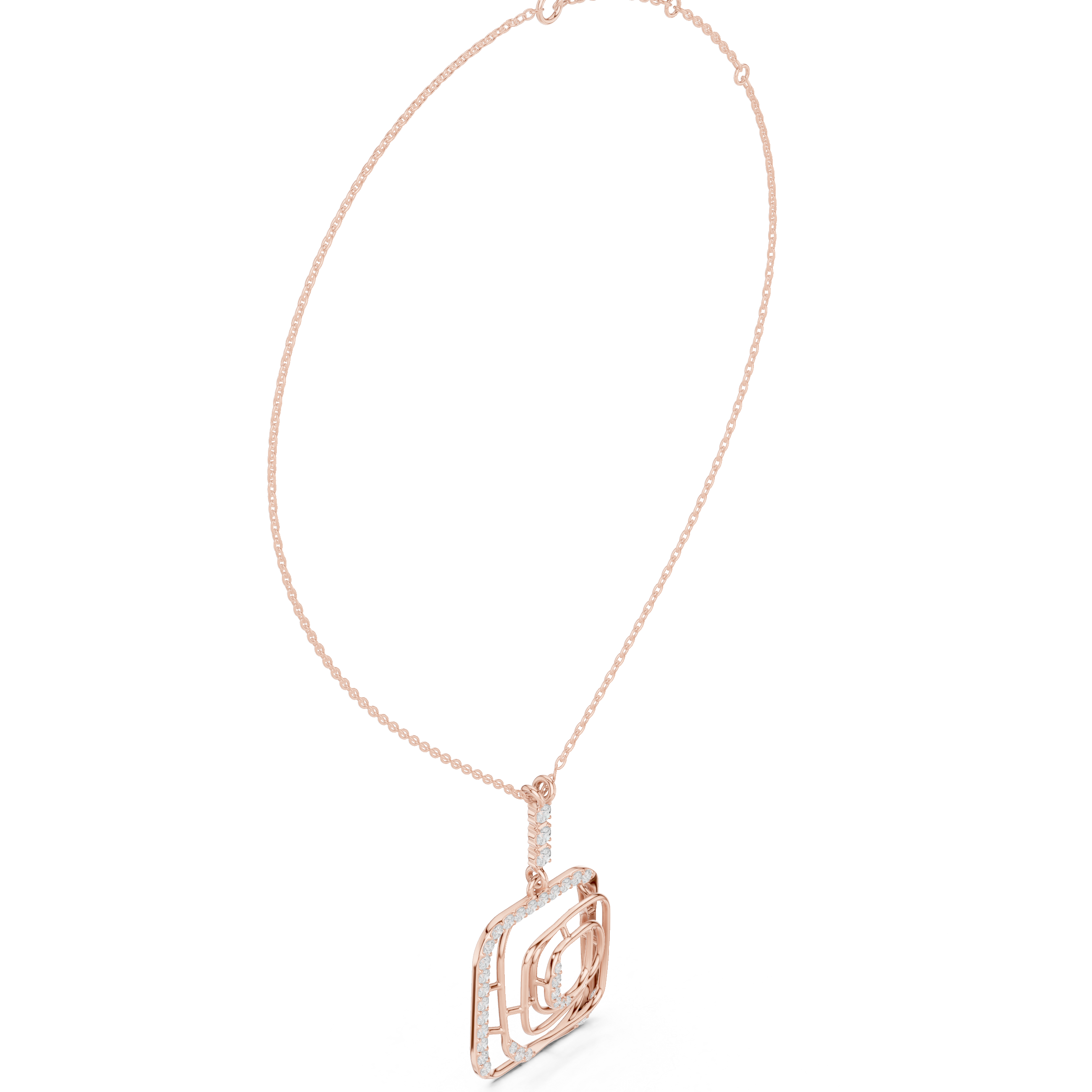 Geometric Layered Diamond Square Pendant Necklace