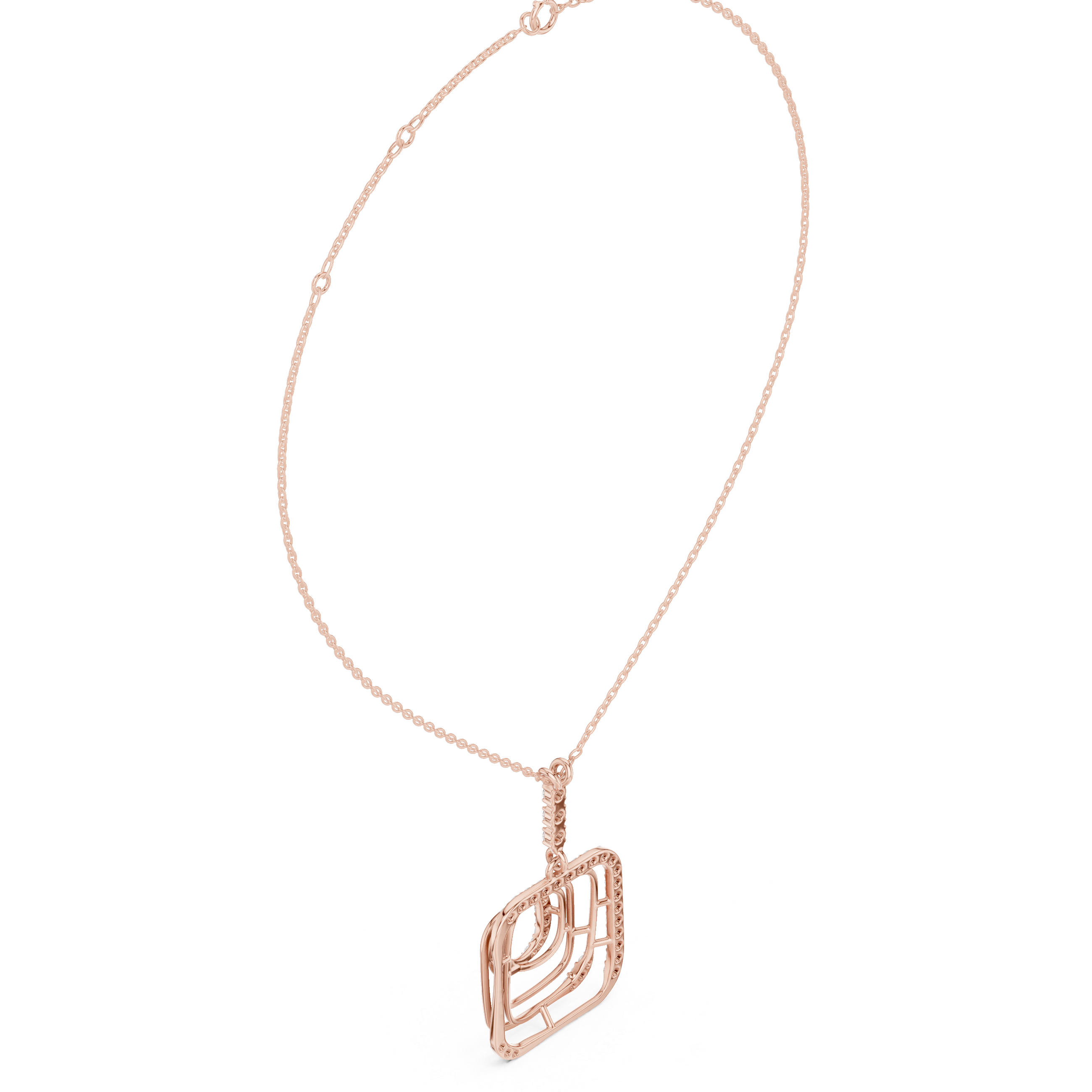 Geometric Layered Diamond Square Pendant Necklace