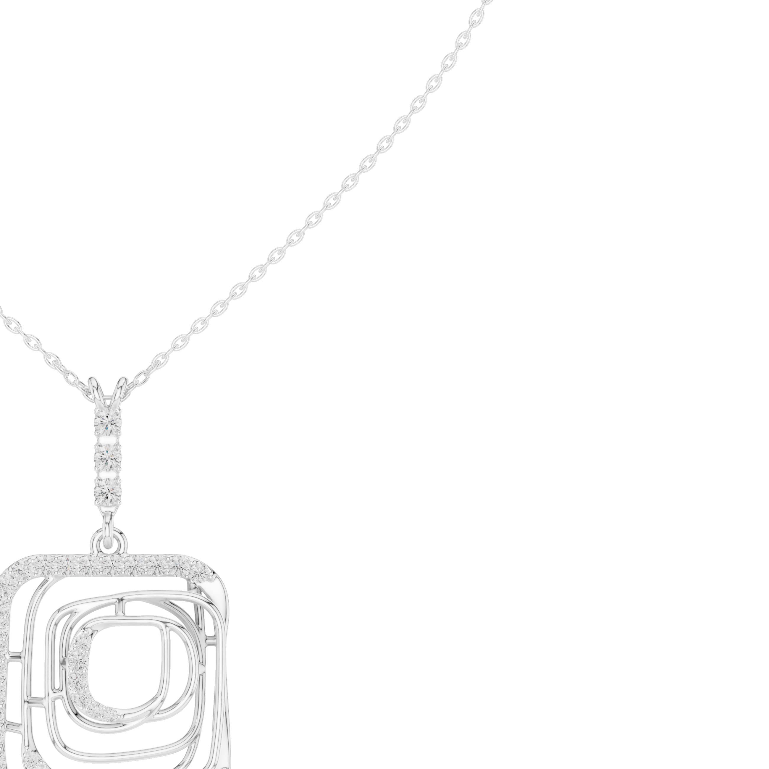 Geometric Layered Diamond Square Pendant Necklace
