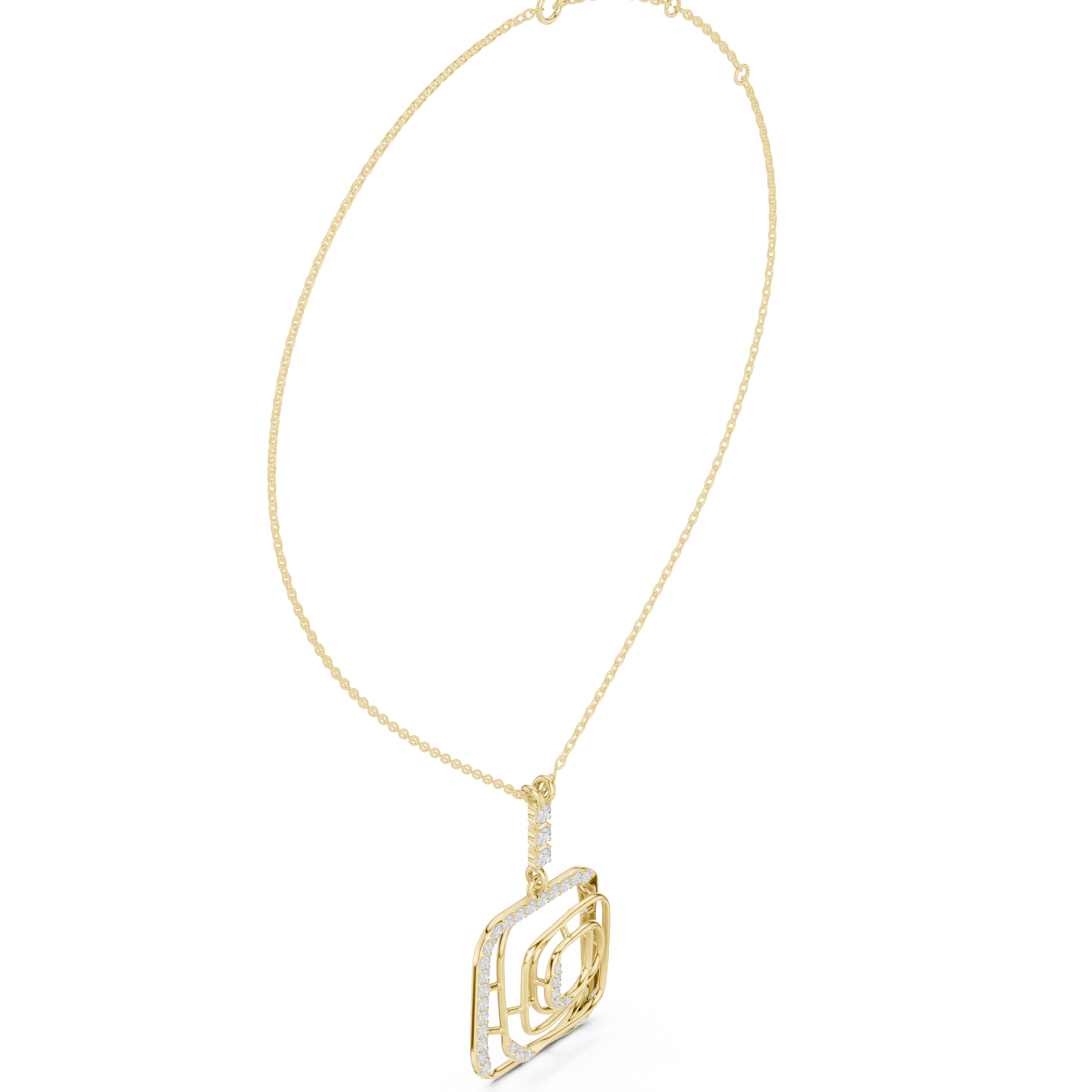 Geometric Layered Diamond Square Pendant Necklace
