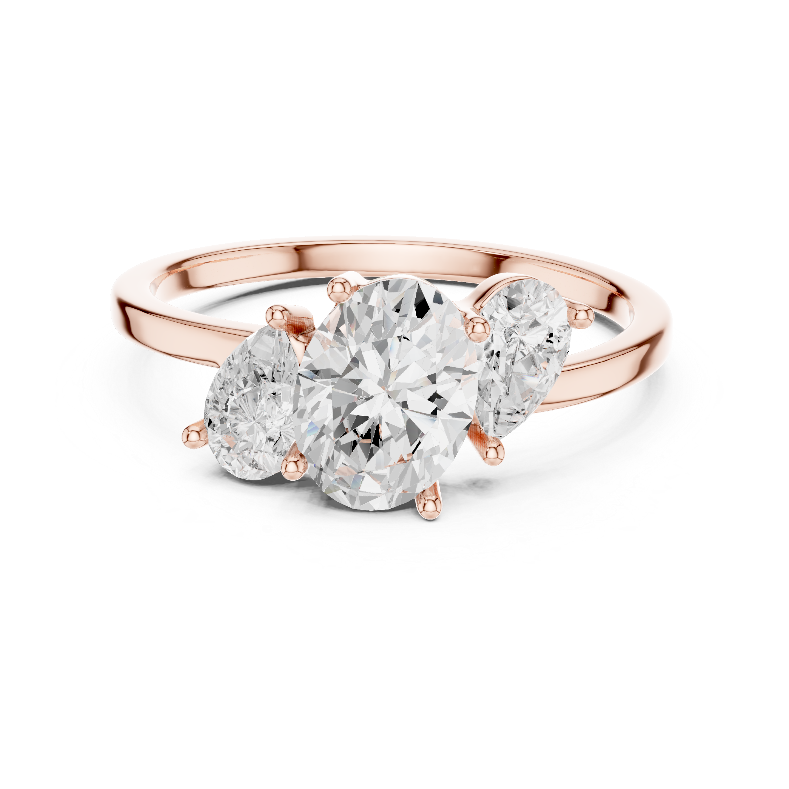 Oval Three-Stone Engagement Ring – Classic Oval Center with Pear Side Stones