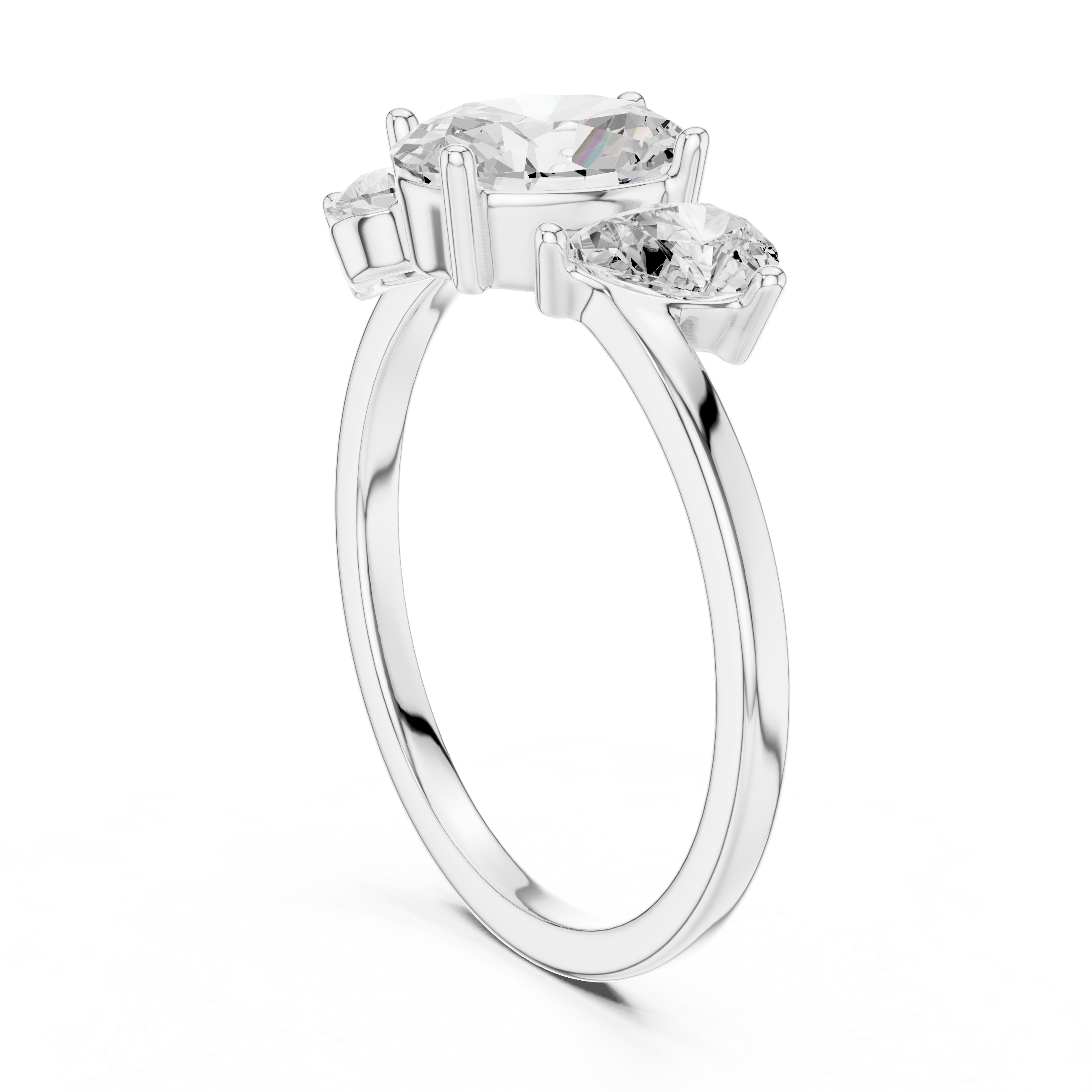 Oval Three-Stone Engagement Ring – Classic Oval Center with Pear Side Stones
