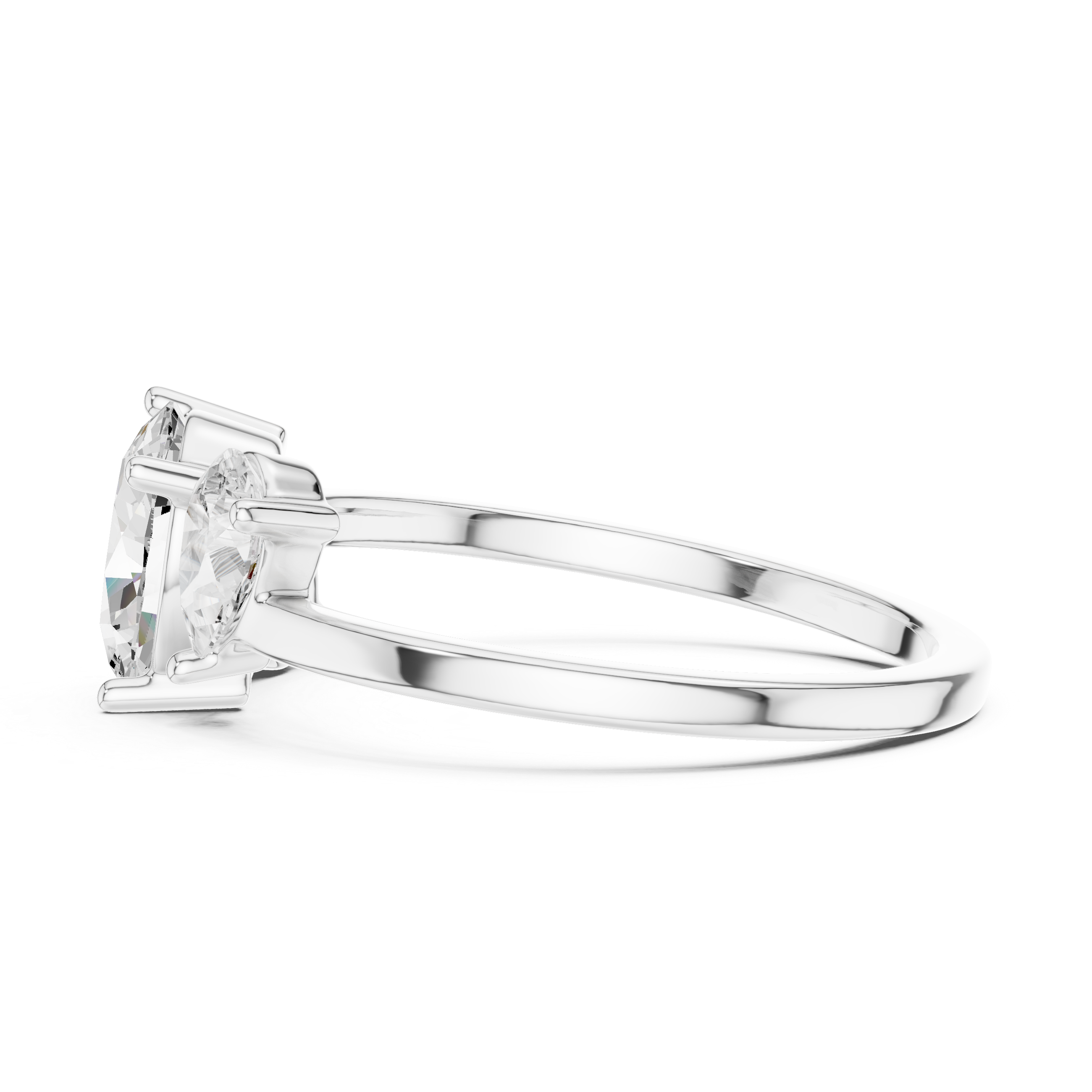 Oval Three-Stone Engagement Ring – Classic Oval Center with Pear Side Stones