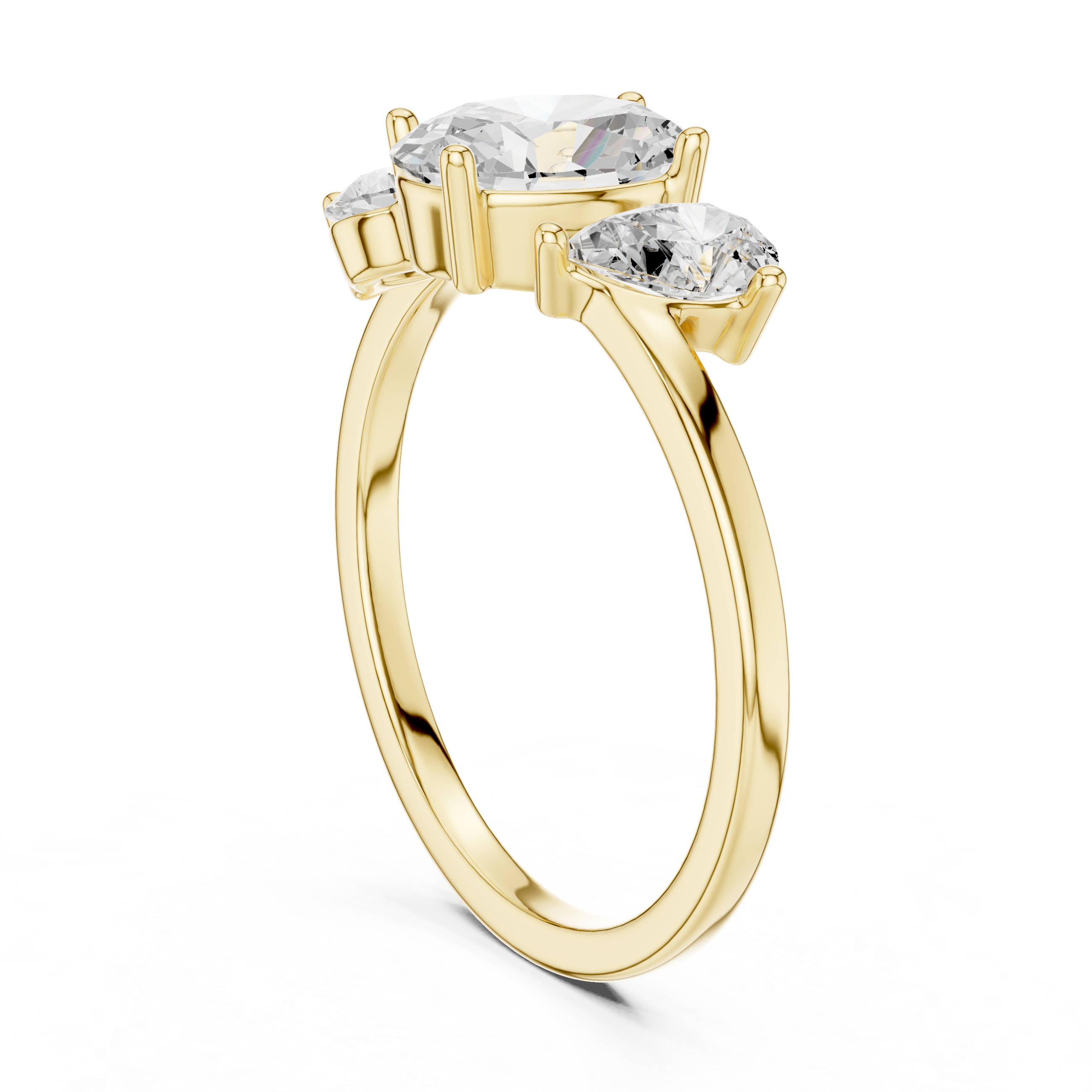 Oval Three-Stone Engagement Ring – Classic Oval Center with Pear Side Stones