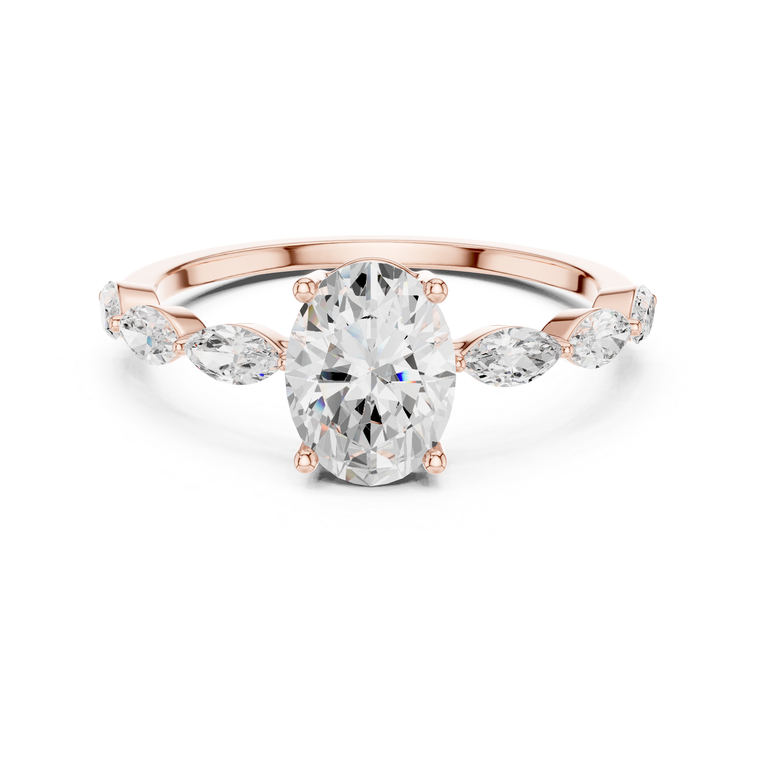 Oval Engagement Ring with Marquise Diamond Accents – Vintage Inspired Floral Solitaire Ring