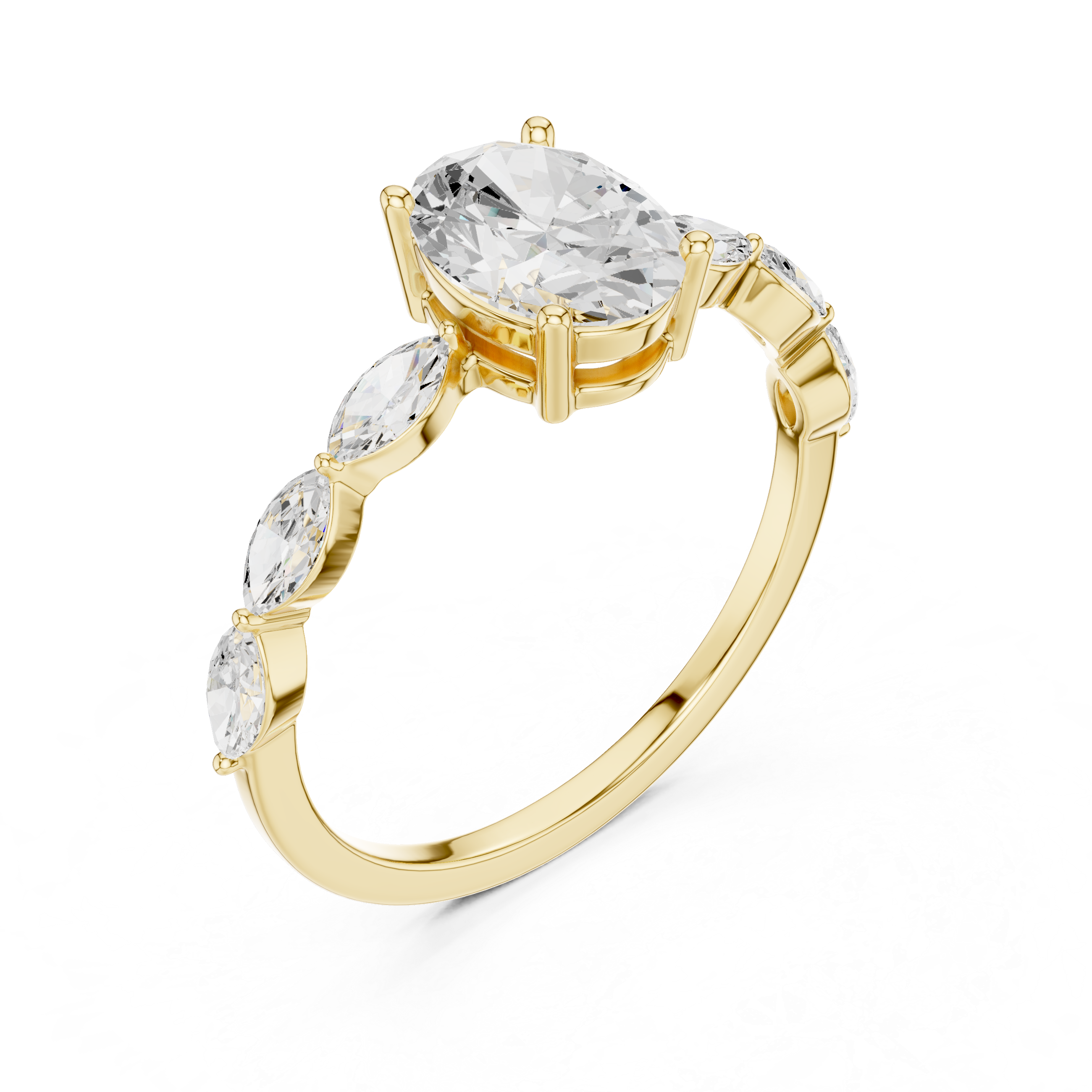 Oval Engagement Ring with Marquise Diamond Accents – Vintage Inspired Floral Solitaire Ring