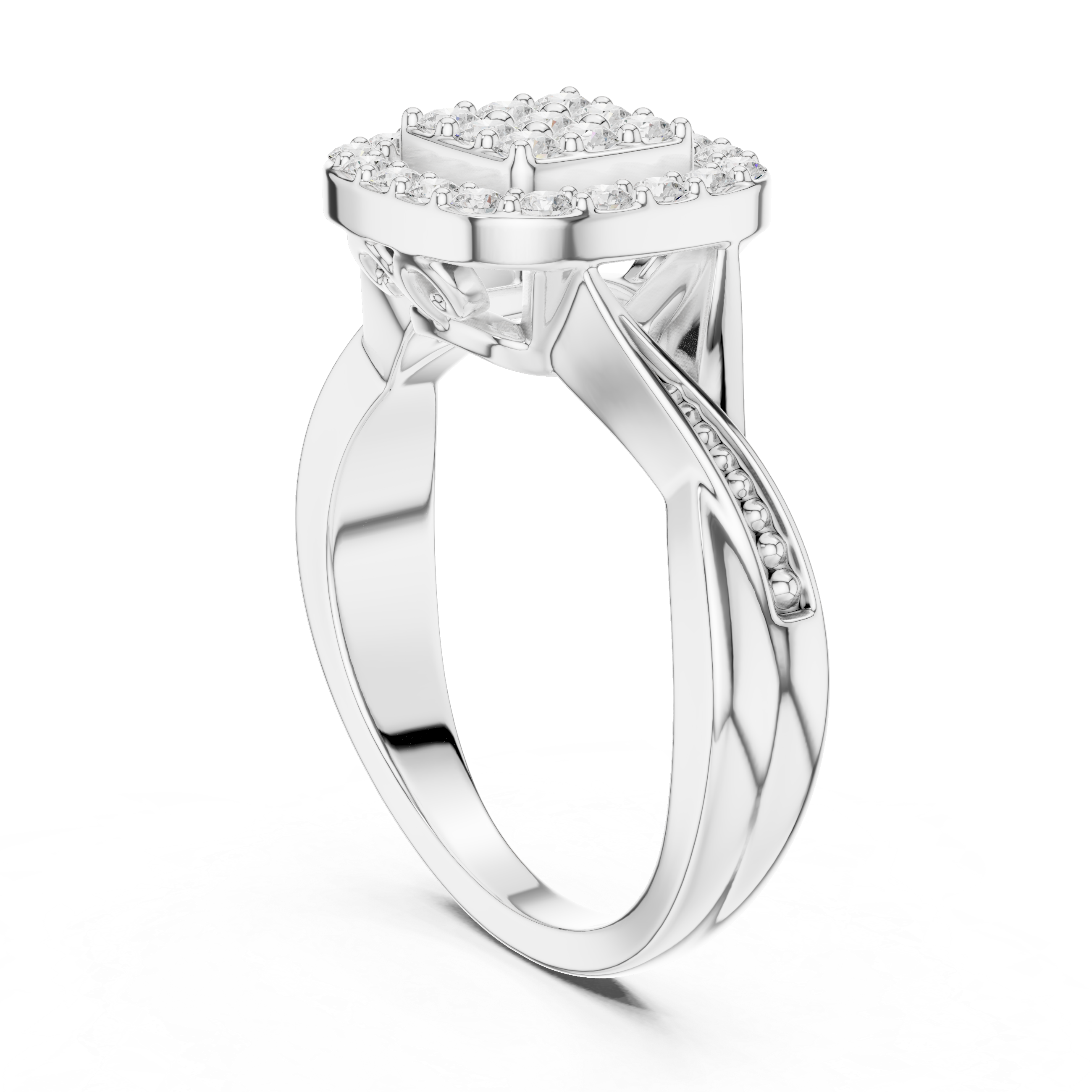 Vintage Cushion Halo Diamond Ring – Pavé Cluster Engagement Ring with Twisted Shoulders
