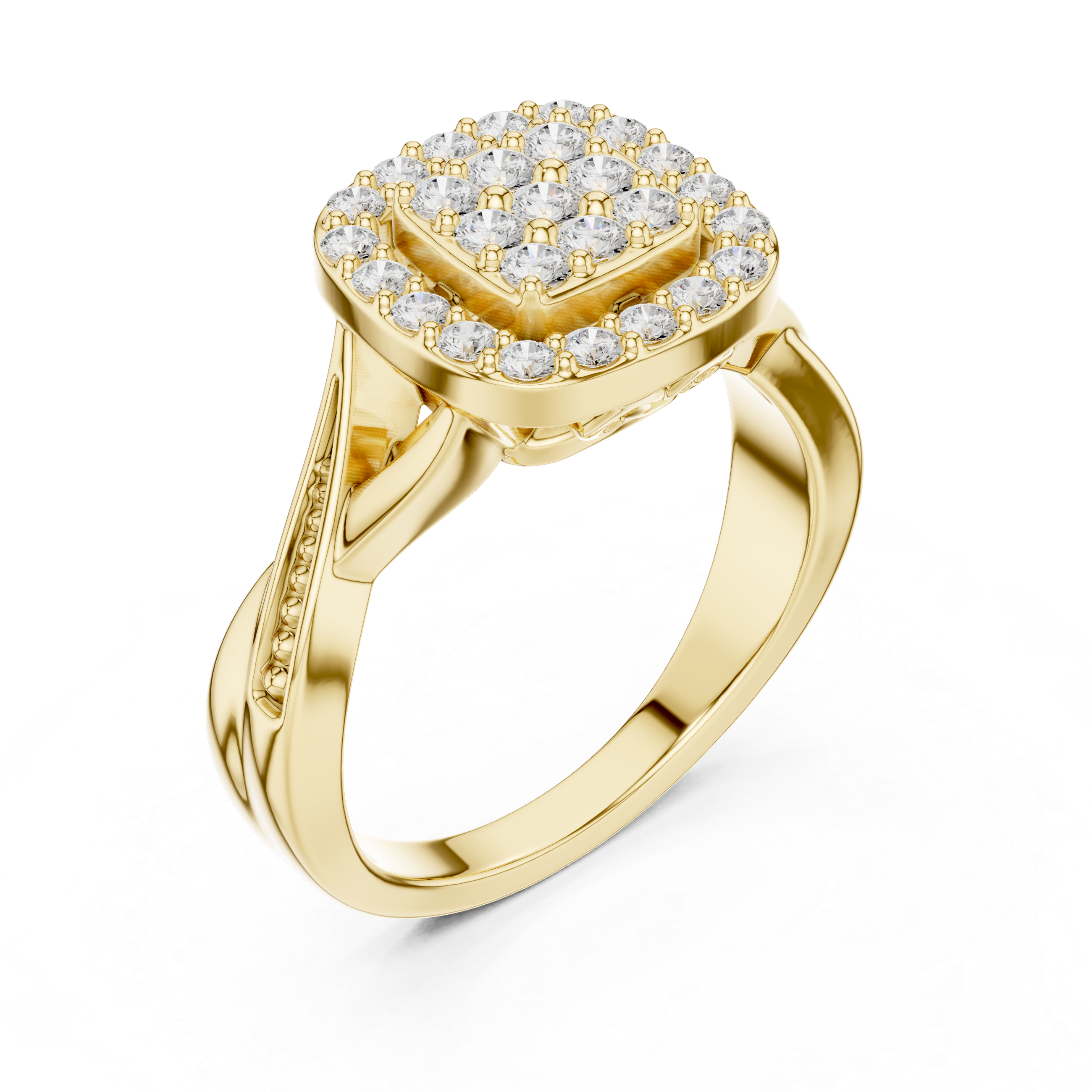 Vintage Cushion Halo Diamond Ring – Pavé Cluster Engagement Ring with Twisted Shoulders