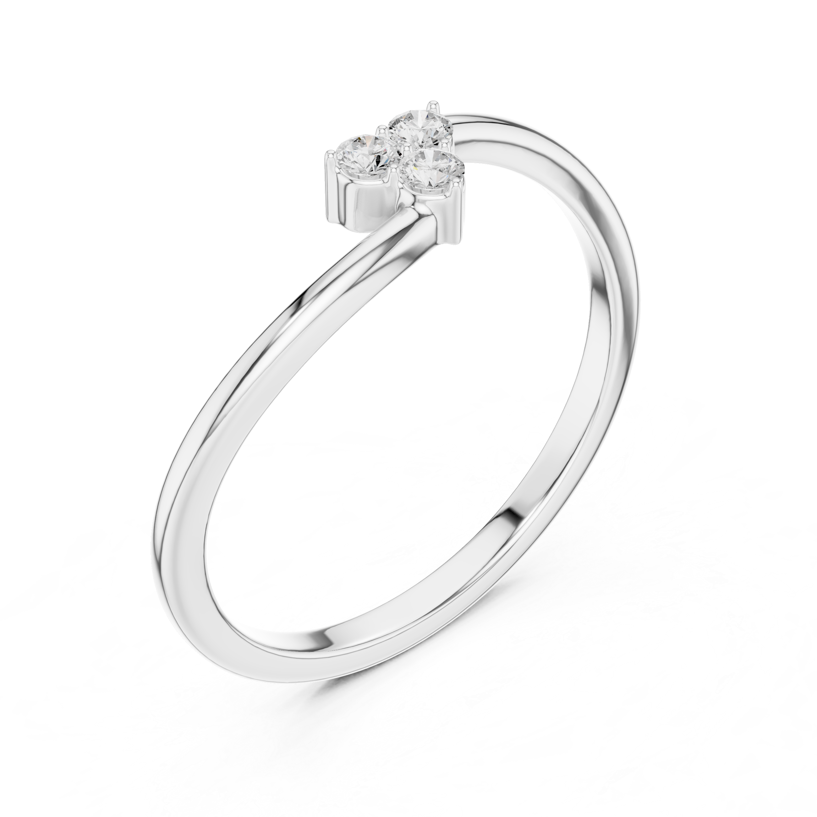 Minimalist Three Stone Diamond Bypass Ring – Open Wrap Promise Ring