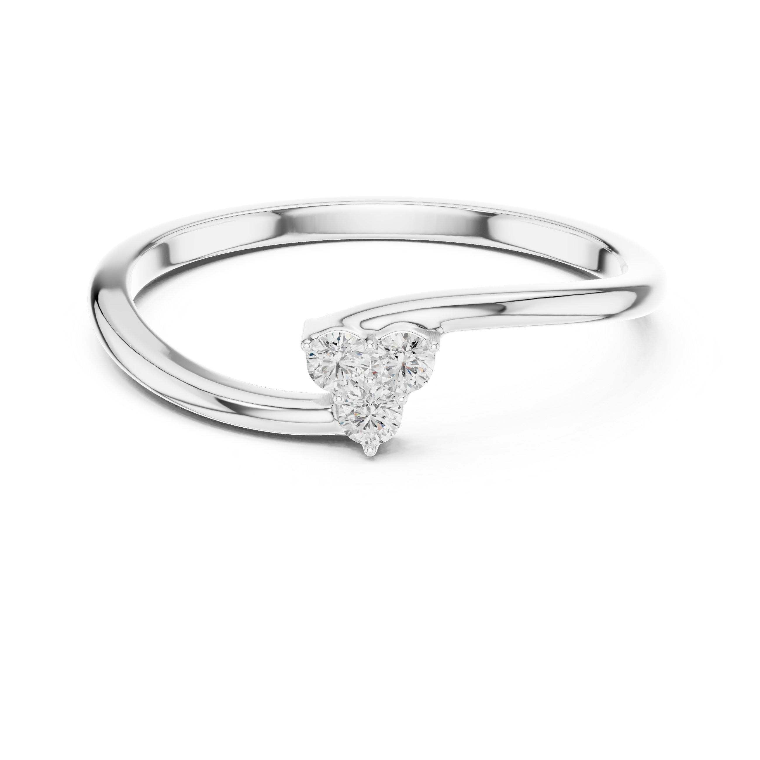 Minimalist Three Stone Diamond Bypass Ring – Open Wrap Promise Ring