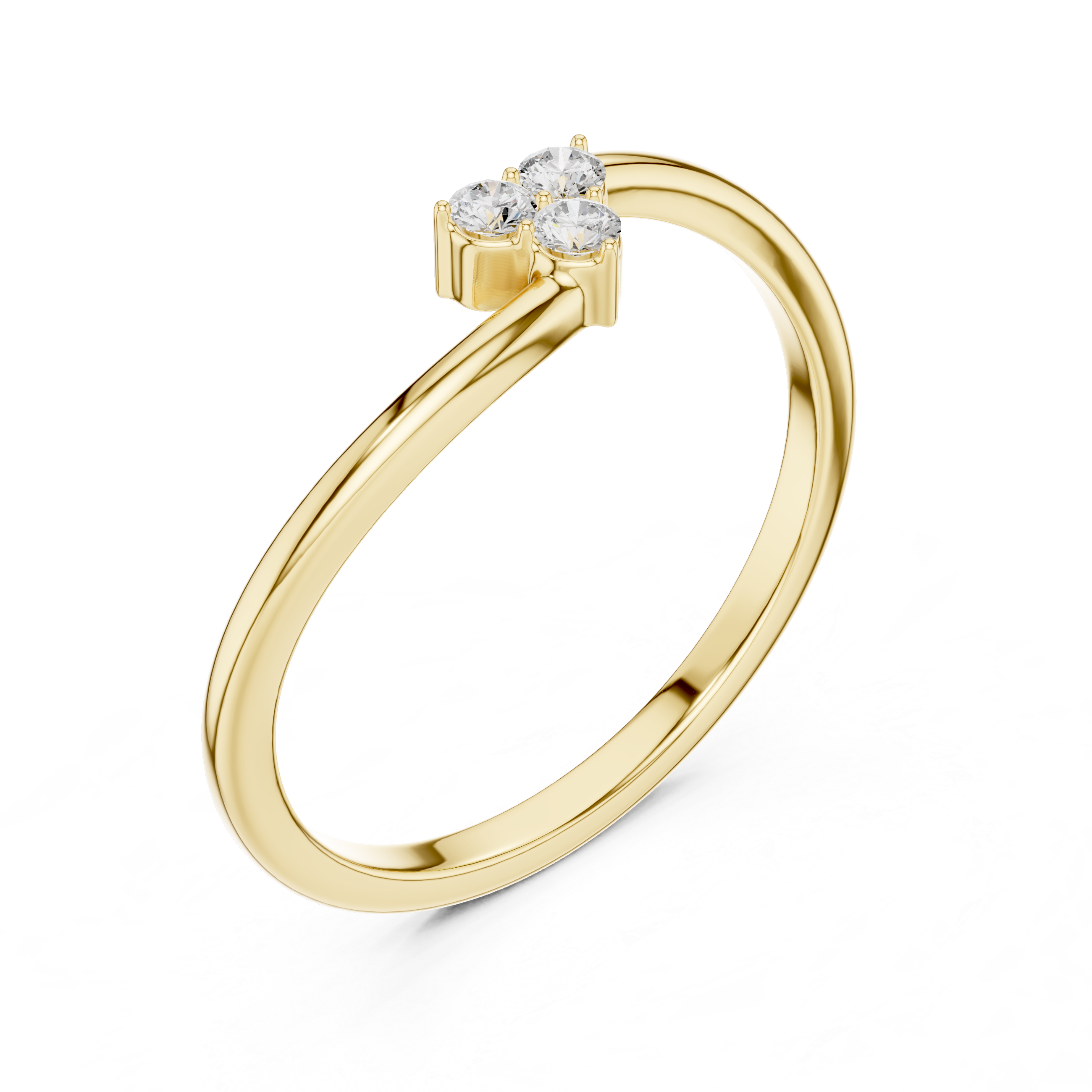 Minimalist Three Stone Diamond Bypass Ring – Open Wrap Promise Ring