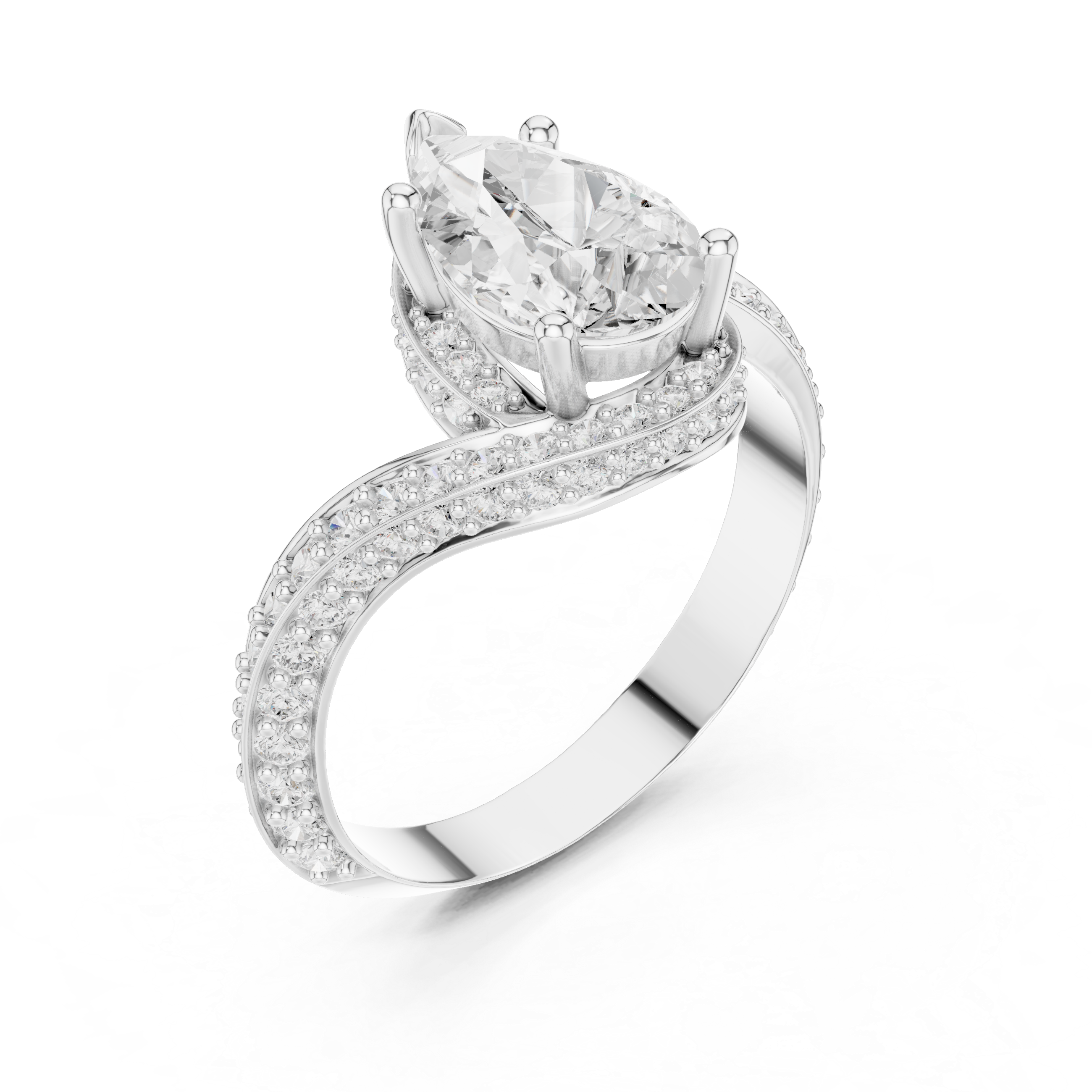Pear Shaped Halo Engagement Ring – Split Shank Pavé Diamond Ring