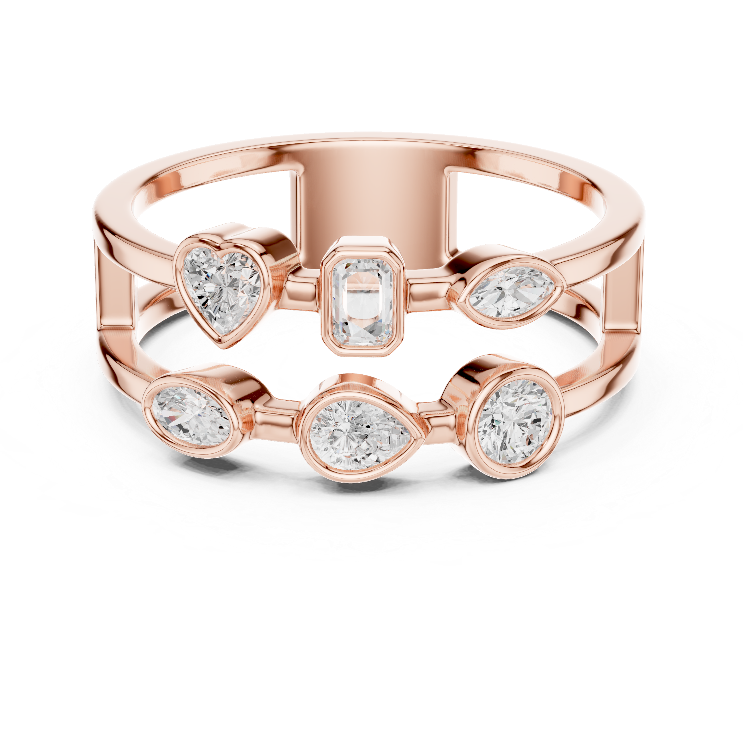 Multi Shape Bezel Set Openwork Ring – Modern Geometric Diamond Statement Ring