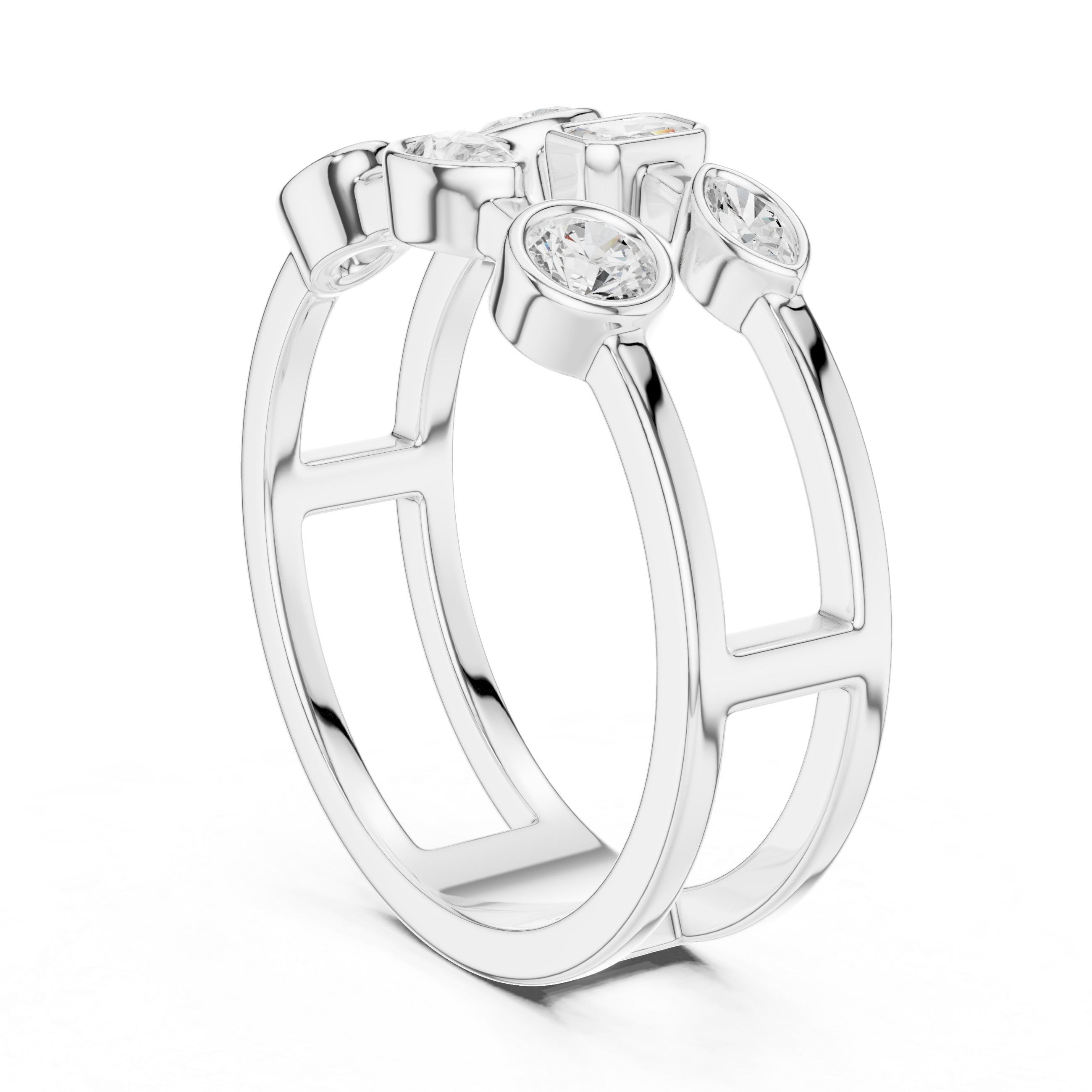 Multi Shape Bezel Set Openwork Ring – Modern Geometric Diamond Statement Ring