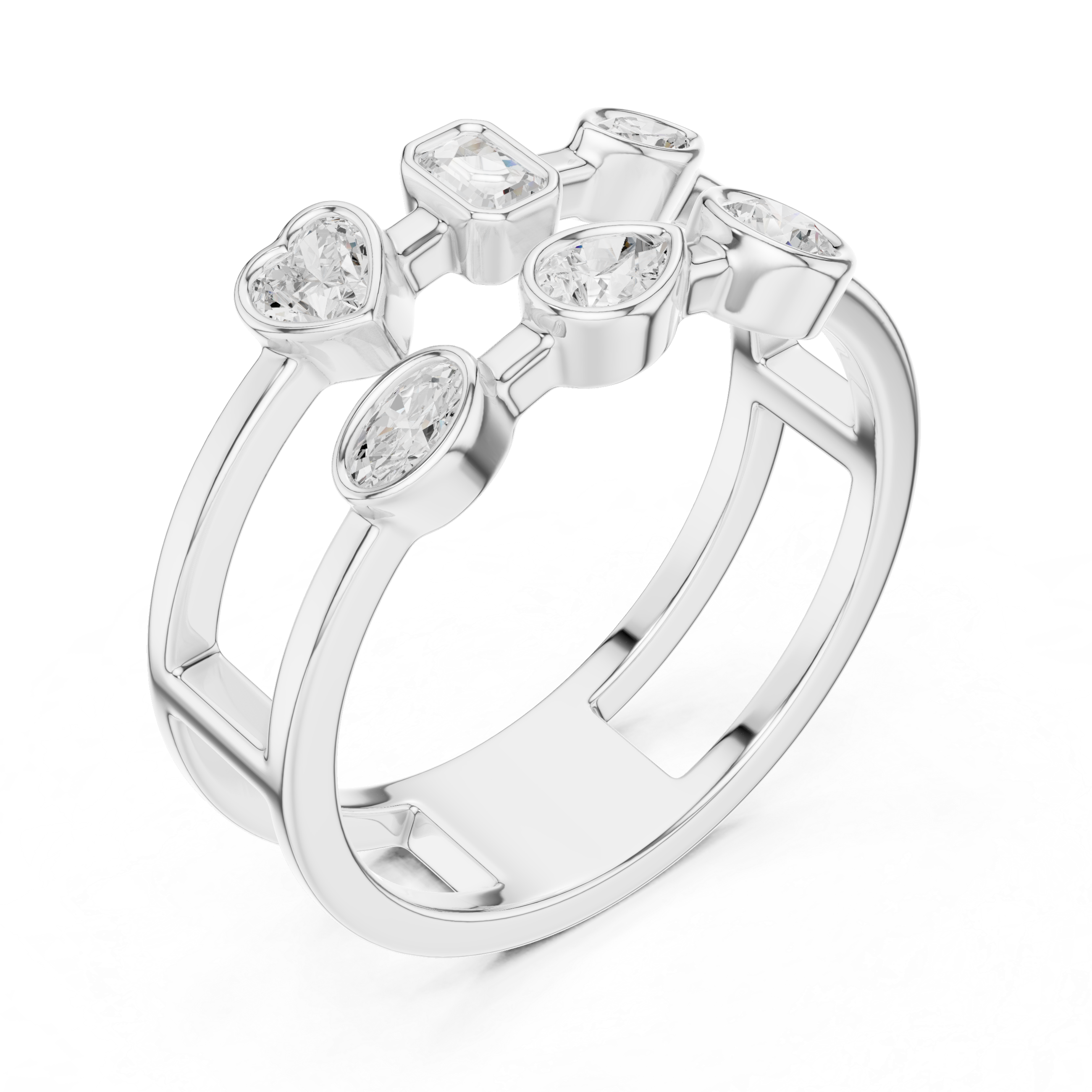 Multi Shape Bezel Set Openwork Ring – Modern Geometric Diamond Statement Ring