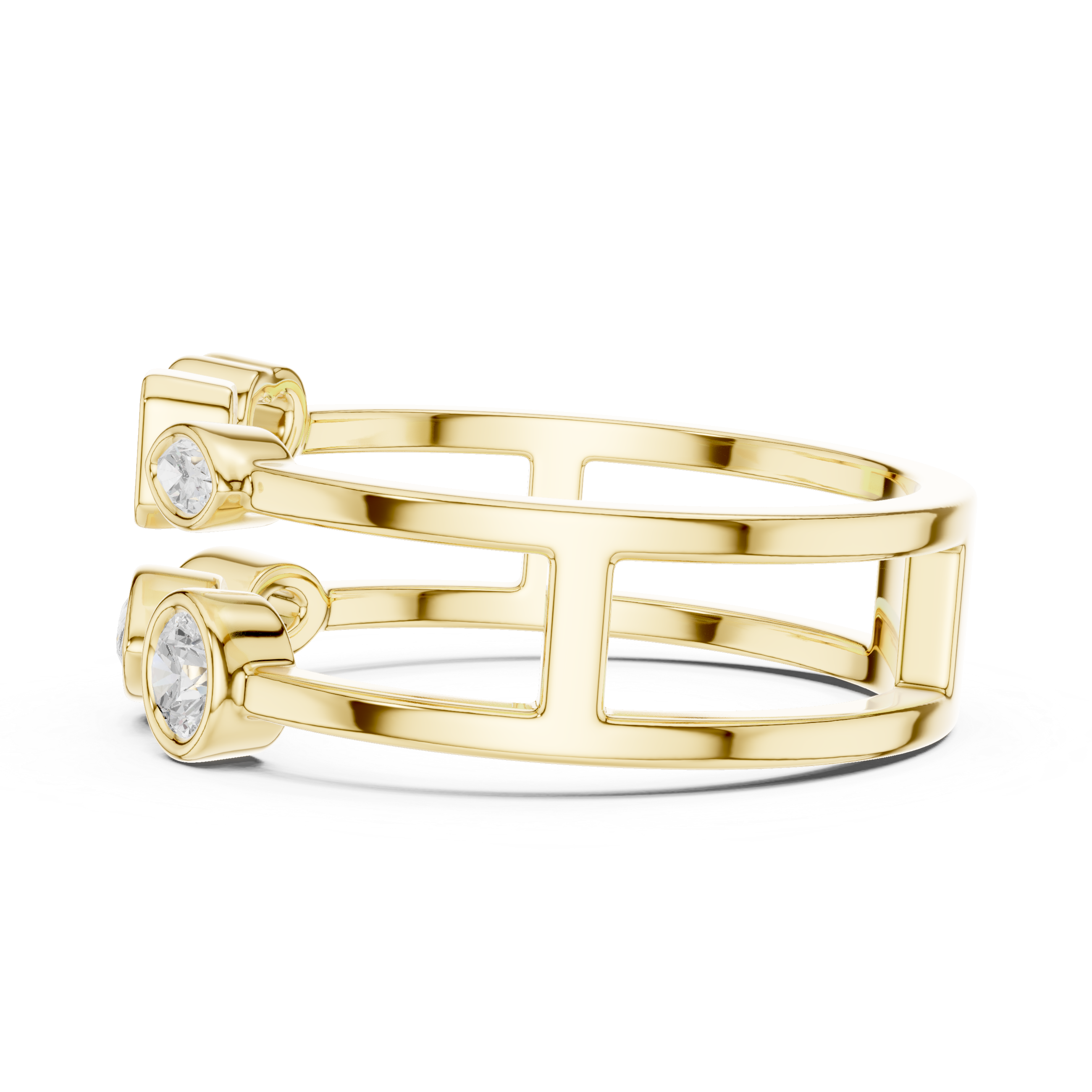Multi Shape Bezel Set Openwork Ring – Modern Geometric Diamond Statement Ring