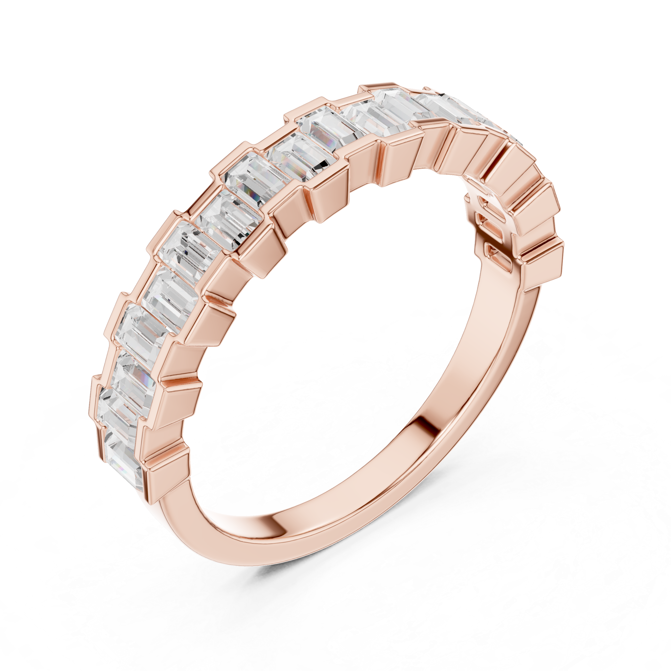 Emerald Cut Baguette Diamond Half Eternity Ring – Modern Step Cut Wedding Band