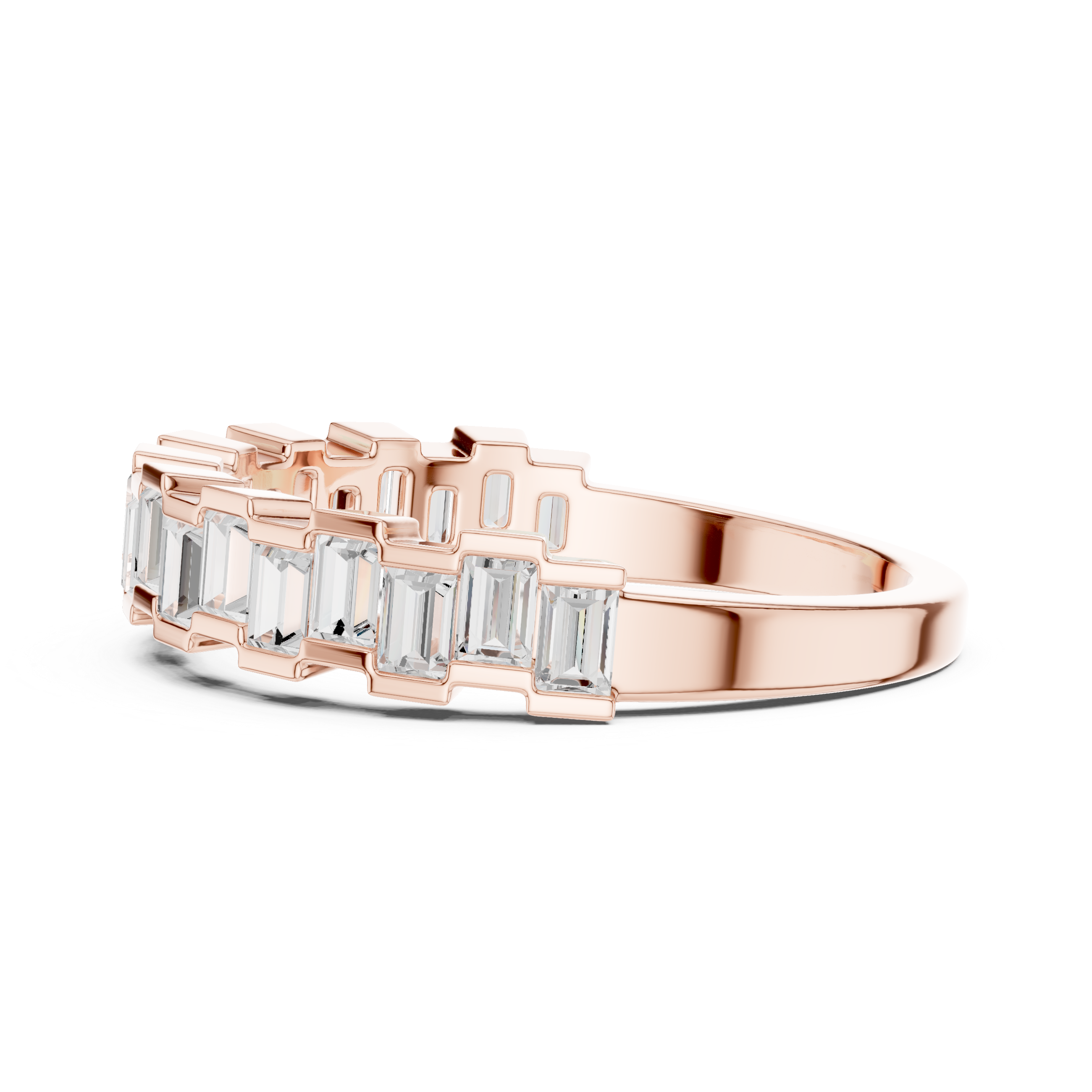 Emerald Cut Baguette Diamond Half Eternity Ring – Modern Step Cut Wedding Band