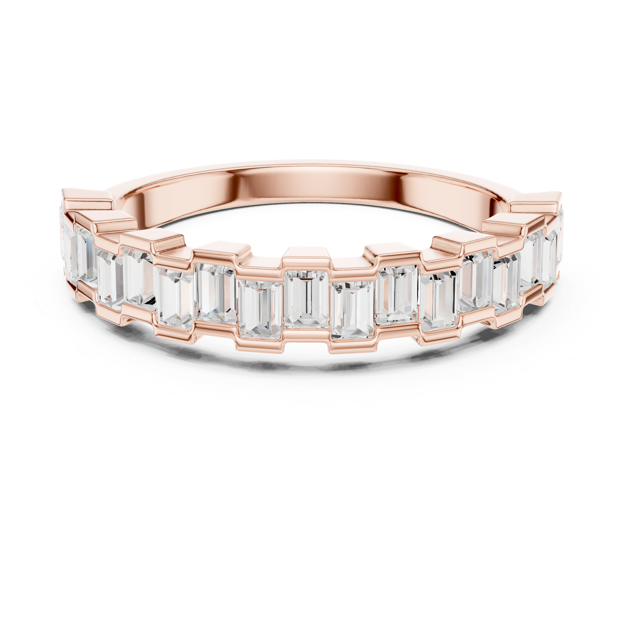 Emerald Cut Baguette Diamond Half Eternity Ring – Modern Step Cut Wedding Band