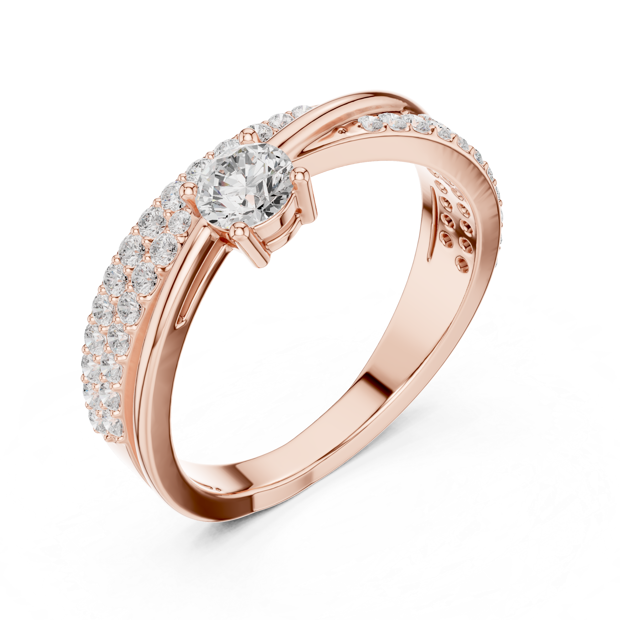 Twisted Pavé Diamond Engagement Ring – Cross Over Solitaire Ring with Split Shank Design
