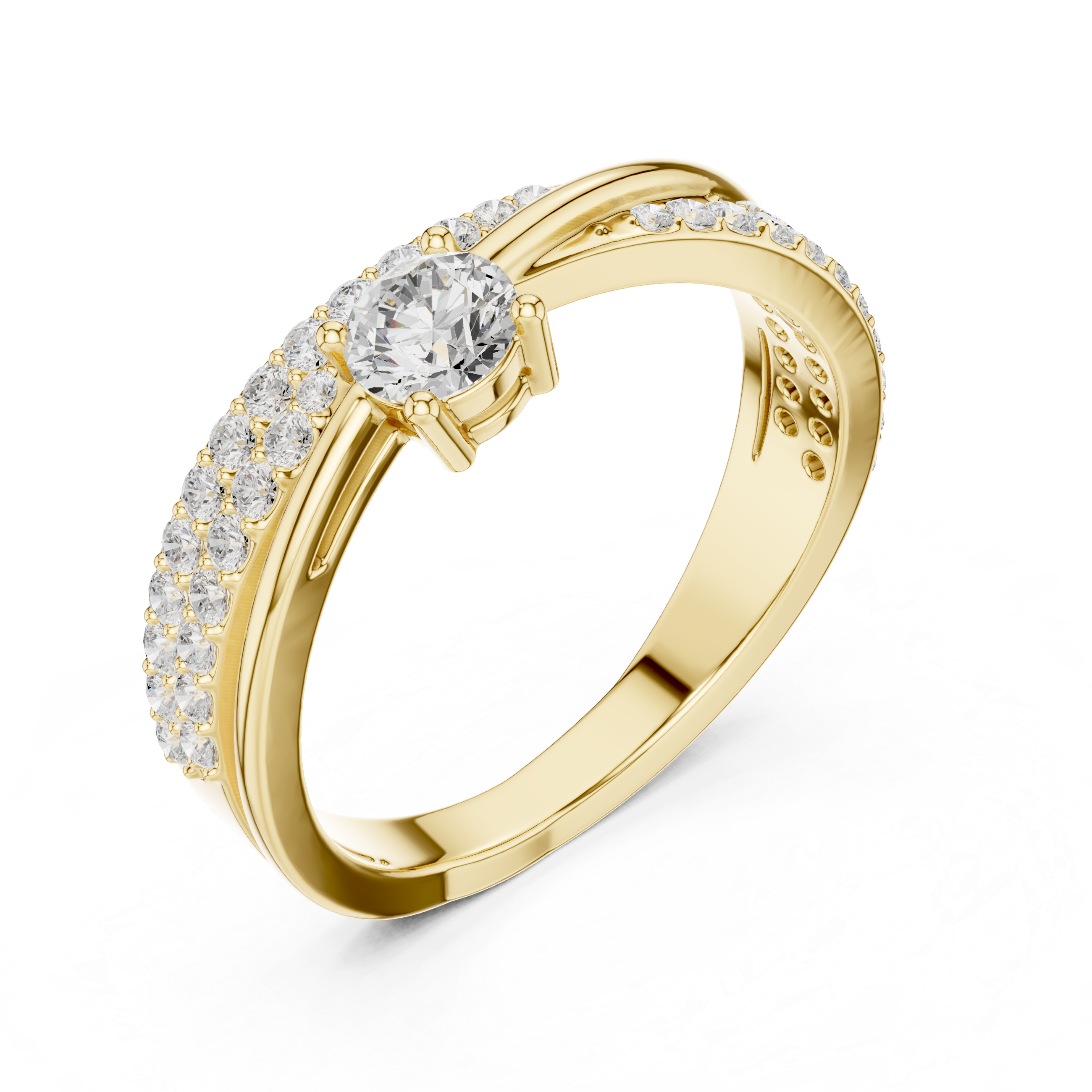 Twisted Pavé Diamond Engagement Ring – Cross Over Solitaire Ring with Split Shank Design