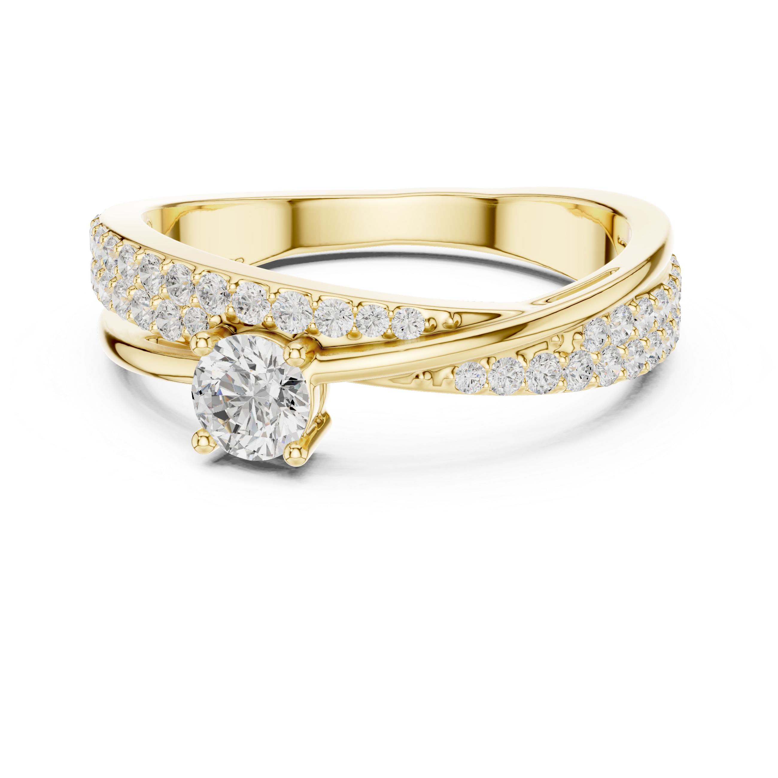 Twisted Pavé Diamond Engagement Ring – Cross Over Solitaire Ring with Split Shank Design