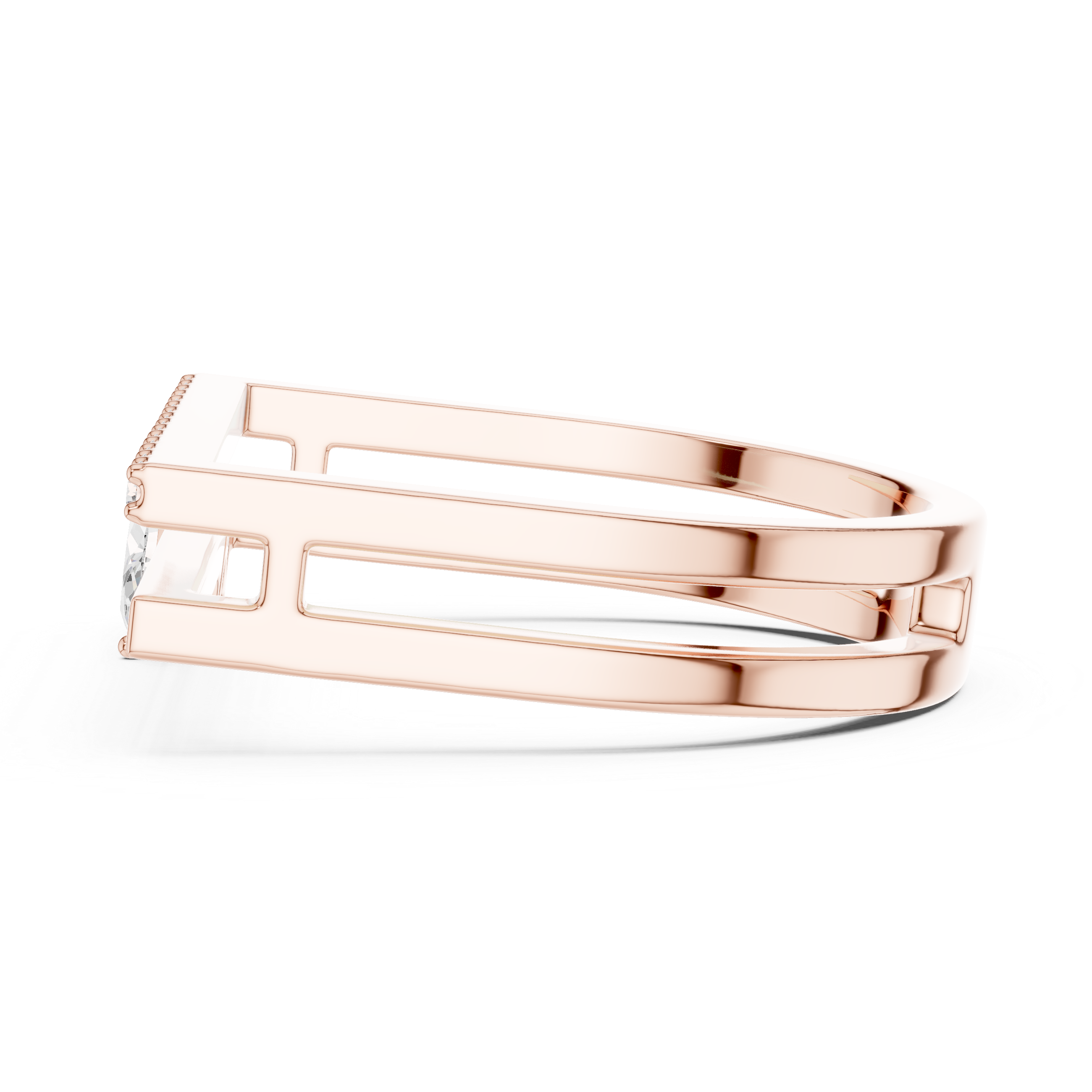 Double Bar Open Ring with Marquise Diamond Accent and Pavé Bar Band