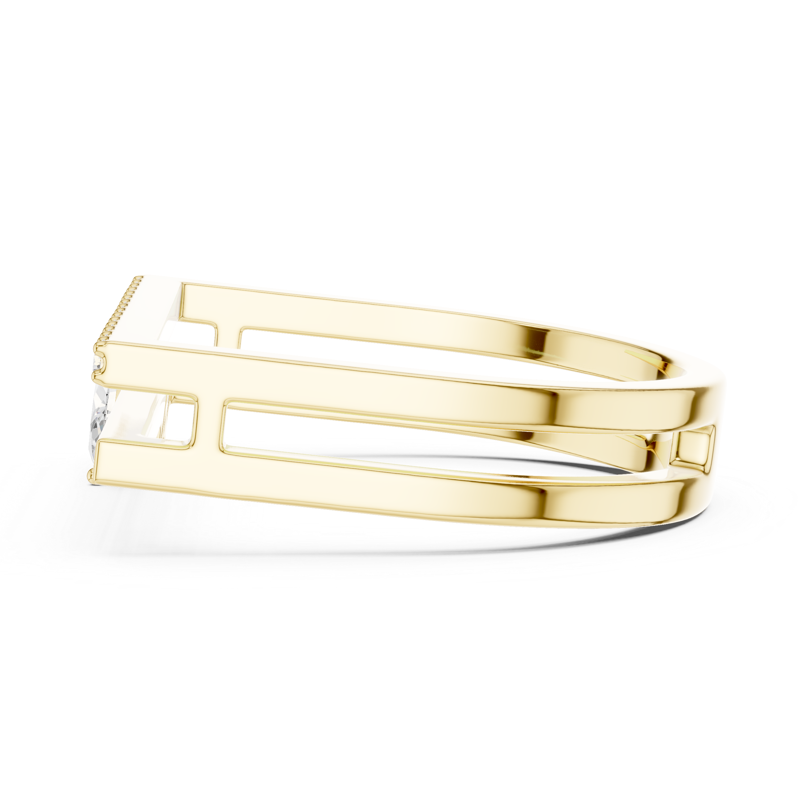 Double Bar Open Ring with Marquise Diamond Accent and Pavé Bar Band
