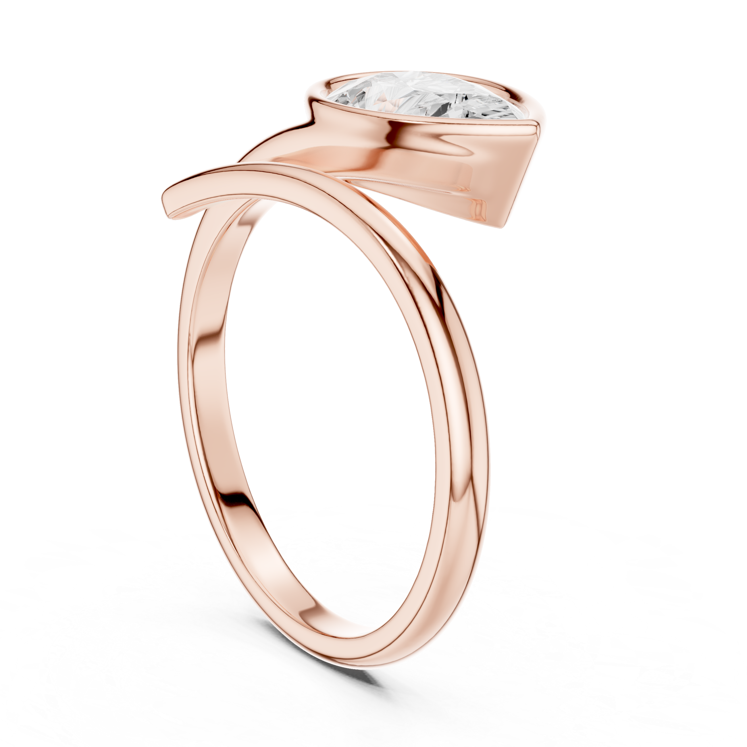Pear Cut Bezel Solitaire Wrap Ring – Modern Open Bypass Engagement Ring