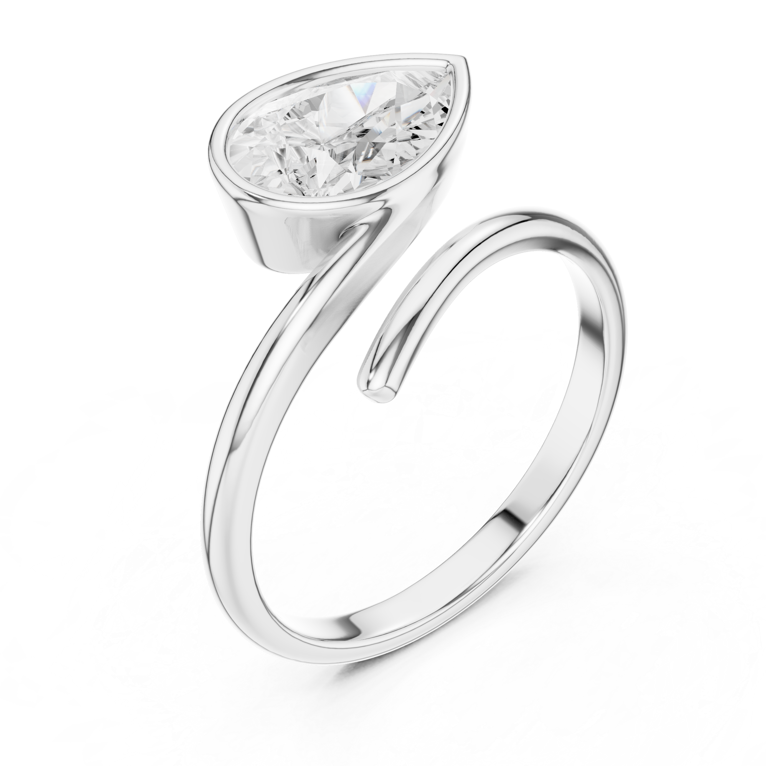 Pear Cut Bezel Solitaire Wrap Ring – Modern Open Bypass Engagement Ring