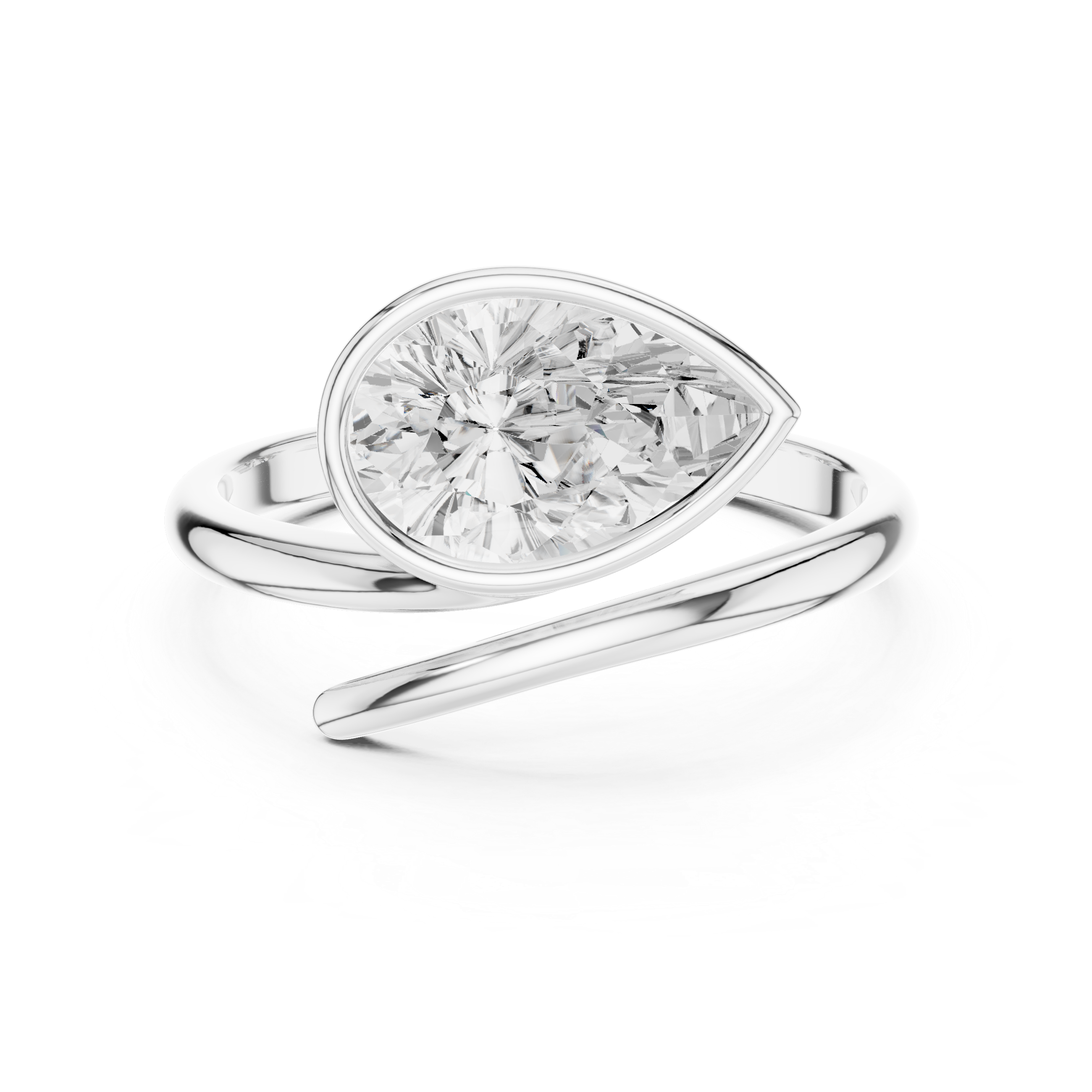 Pear Cut Bezel Solitaire Wrap Ring – Modern Open Bypass Engagement Ring