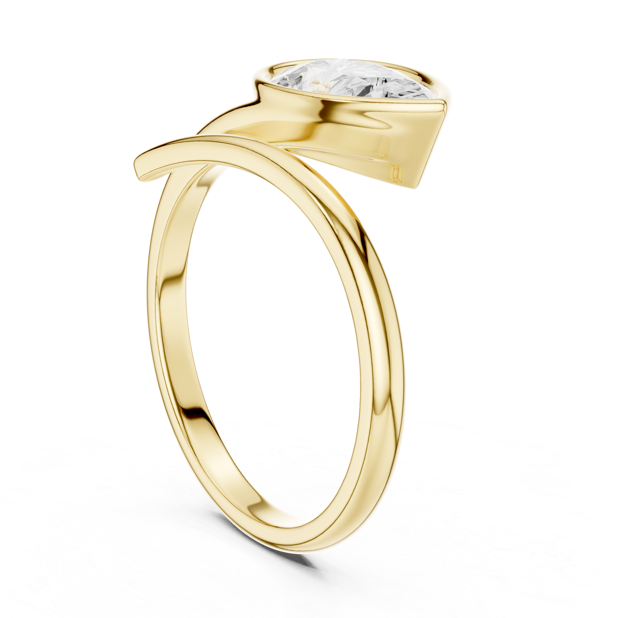 Pear Cut Bezel Solitaire Wrap Ring – Modern Open Bypass Engagement Ring