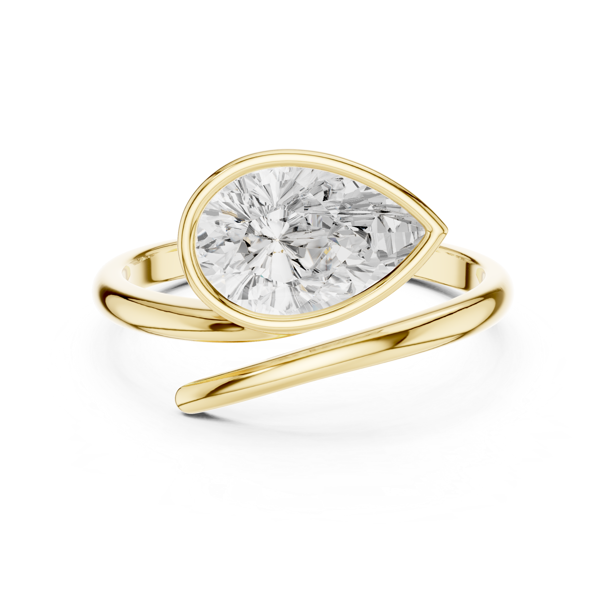 Pear Cut Bezel Solitaire Wrap Ring – Modern Open Bypass Engagement Ring