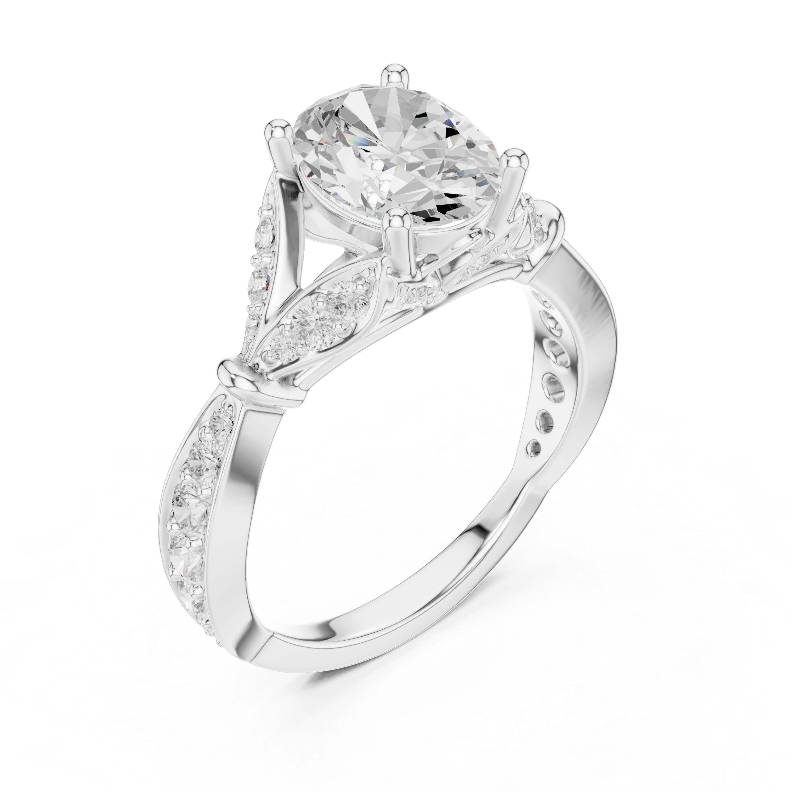 Vintage Inspired Oval Cut Engagement Ring – Cathedral Pavé Diamond Solitaire Ring