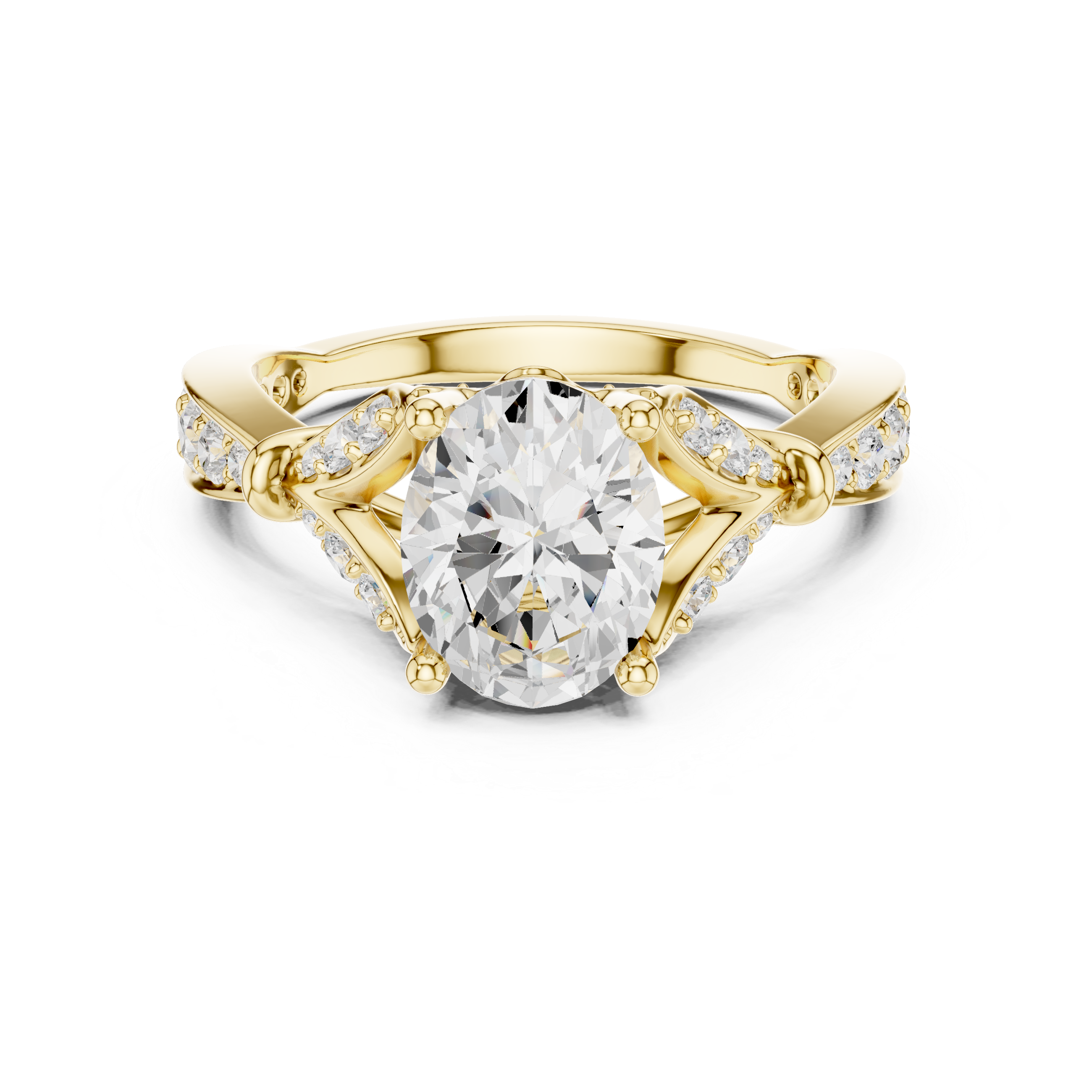 Vintage Inspired Oval Cut Engagement Ring – Cathedral Pavé Diamond Solitaire Ring